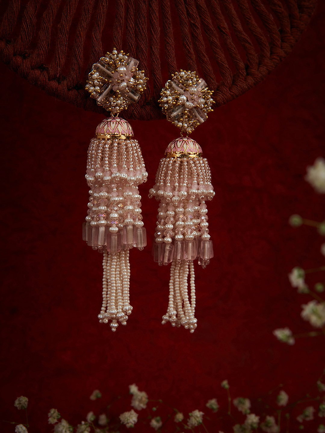 

D'oro Gold-Plated Contemporary Jhumkas Earrings, Pink