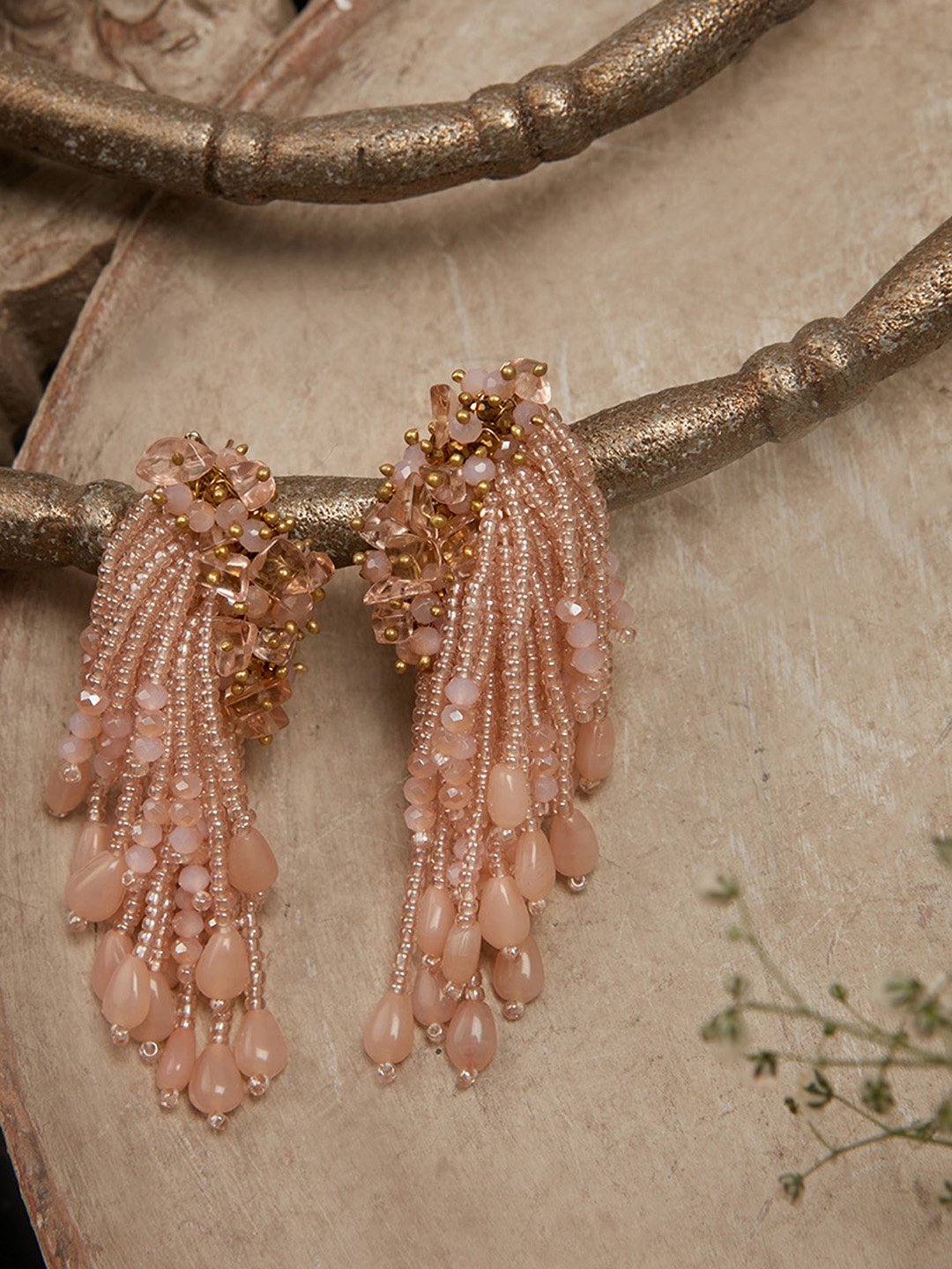 

D'oro Gold-Plated Pearls Contemporary Drop Earrings, Peach