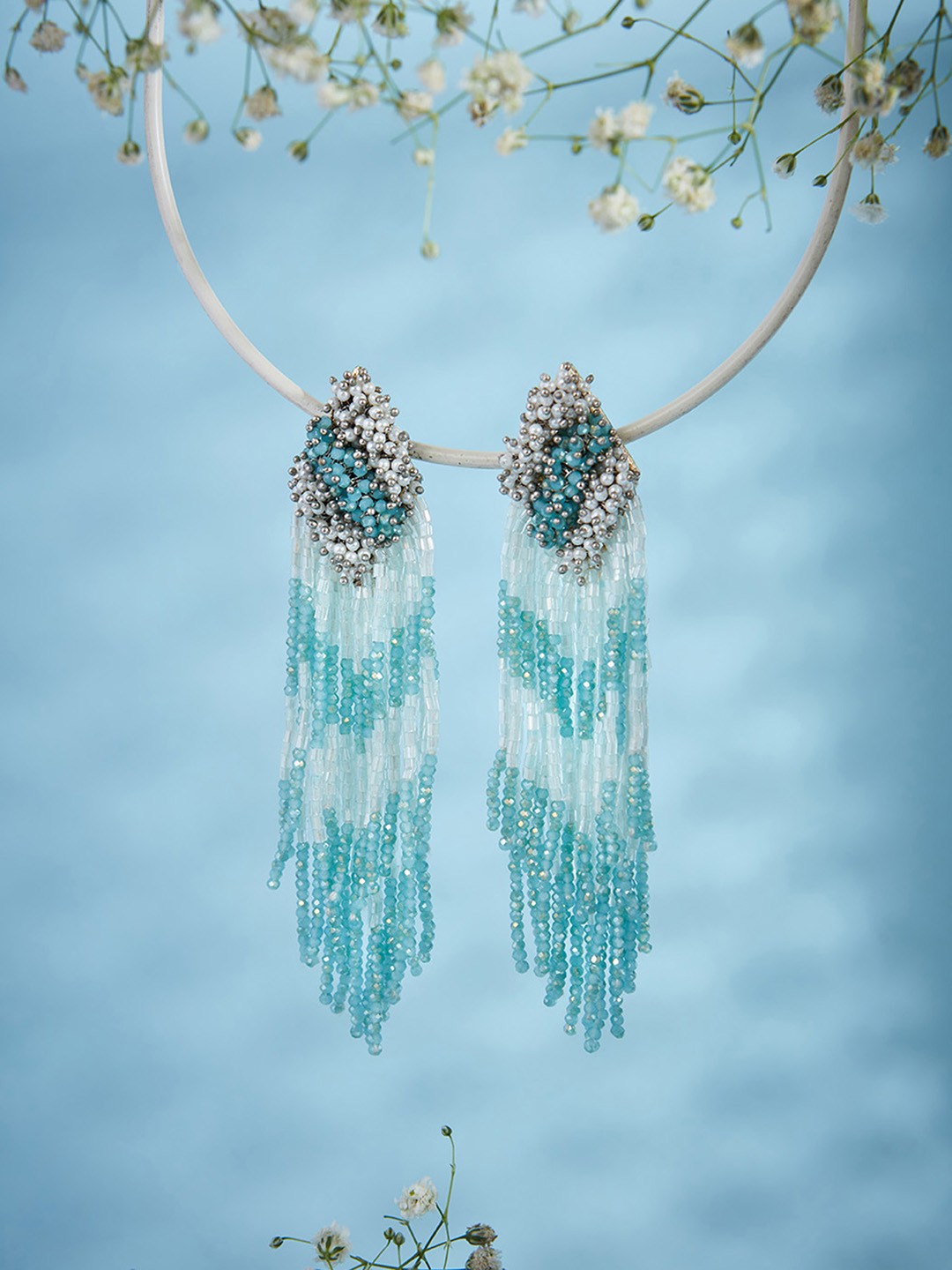 

D'oro Gold-Plated Pearls Contemporary Drop Earrings, Turquoise blue