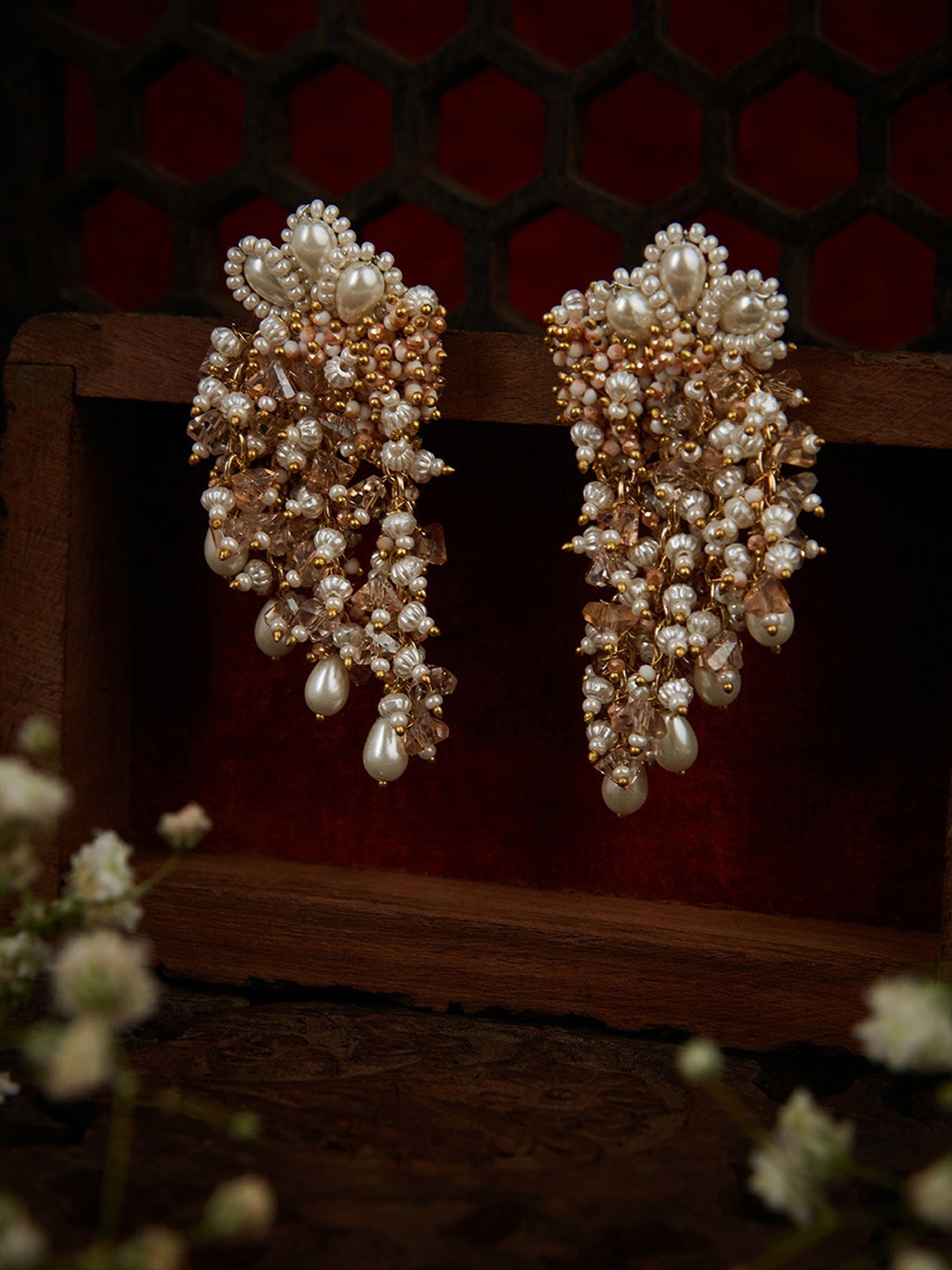 

D'oro Gold-Plated Pearls Contemporary Studs Earrings, Peach