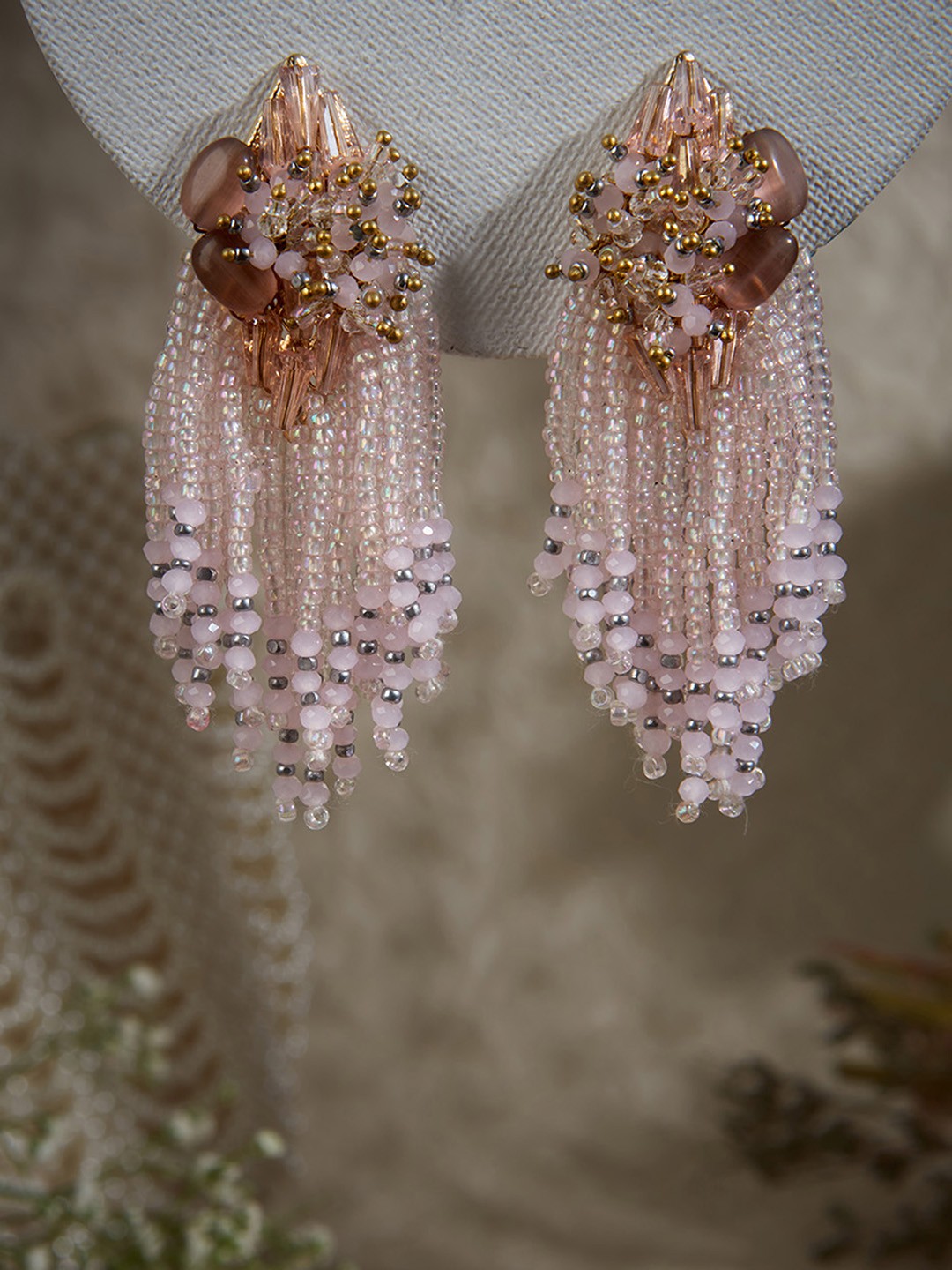 

D'oro Gold-Plated Pearls Contemporary Drop Earrings, Pink