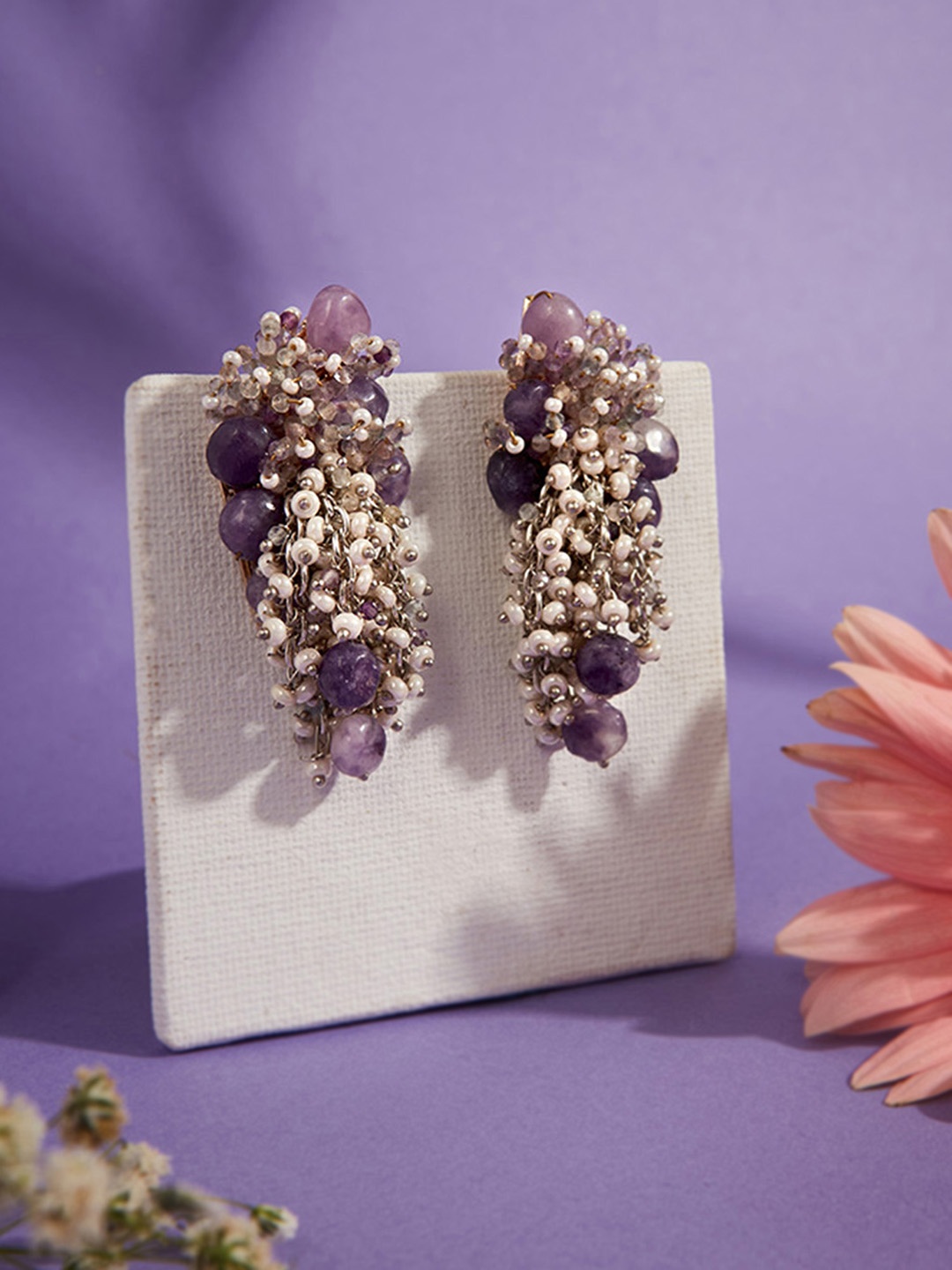 

D'oro Gold-Plated Contemporary Drop Earrings, Purple