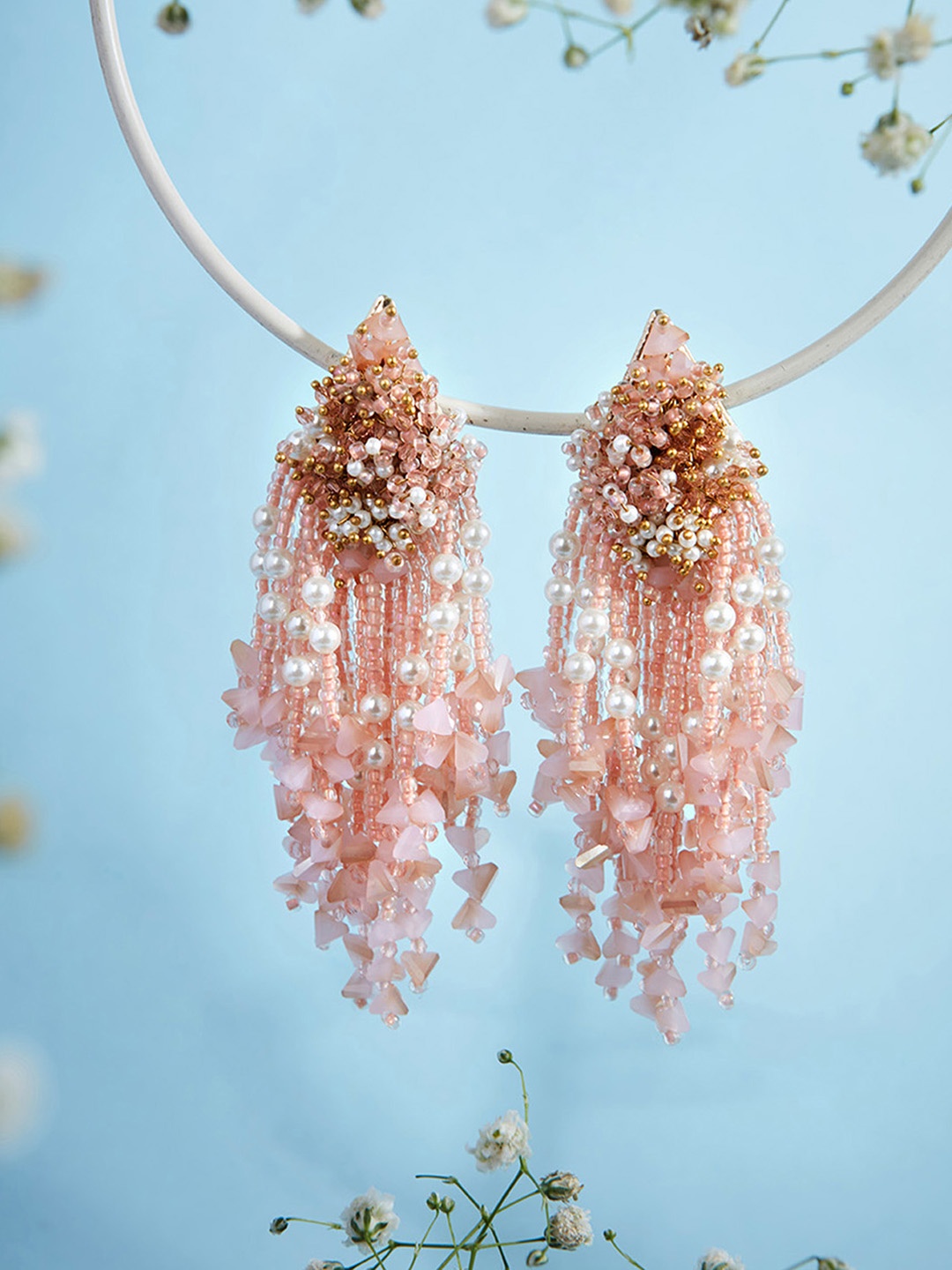 D'oro Gold-Plated Contemporary Drop Earrings, Pink