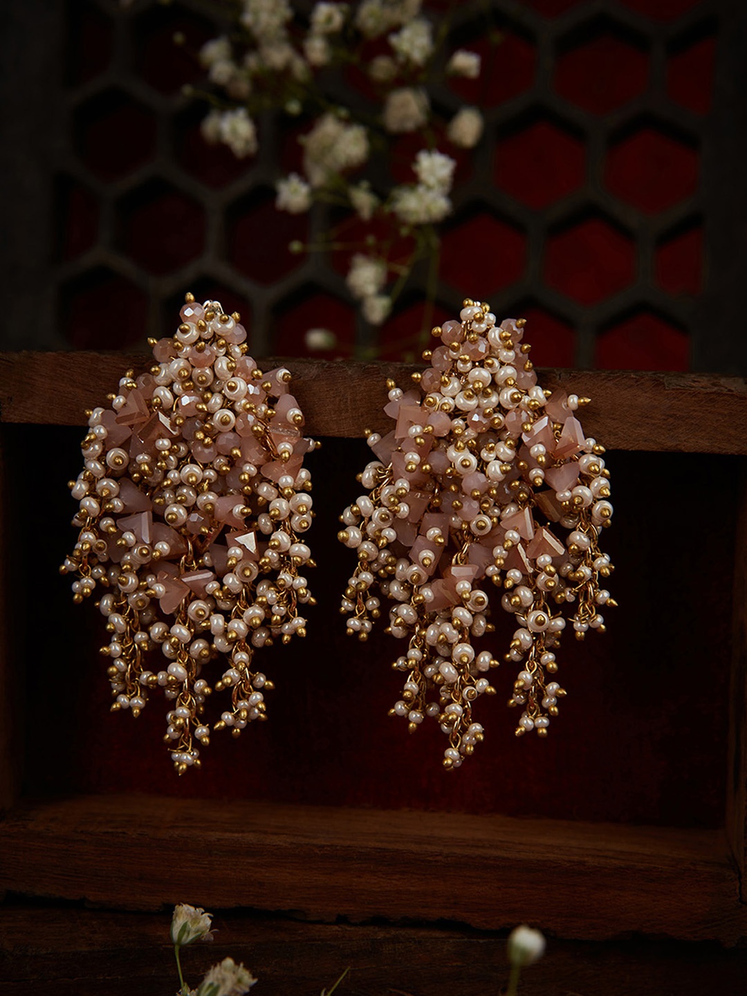 D'oro Contemporary Drop Earrings, Pink