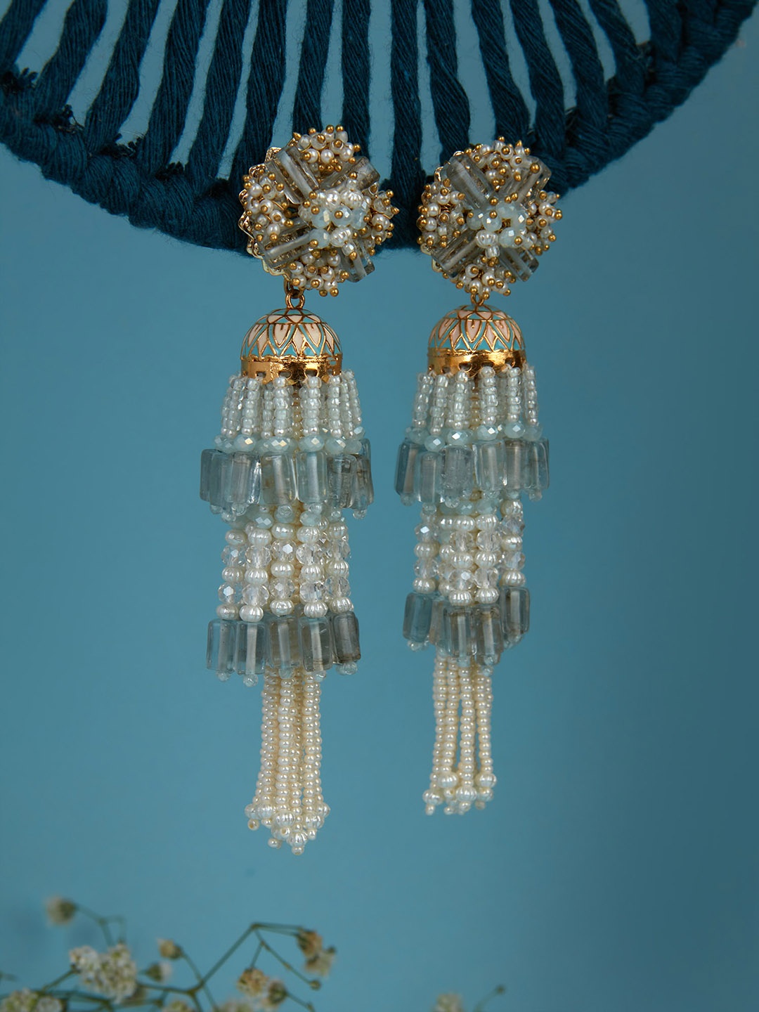 

D'oro Contemporary Jhumkas Earrings, Blue