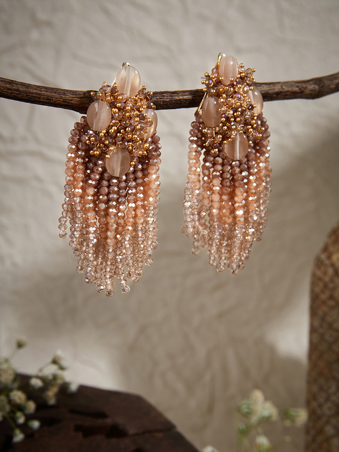 

D'oro Contemporary Drop Earrings, Beige