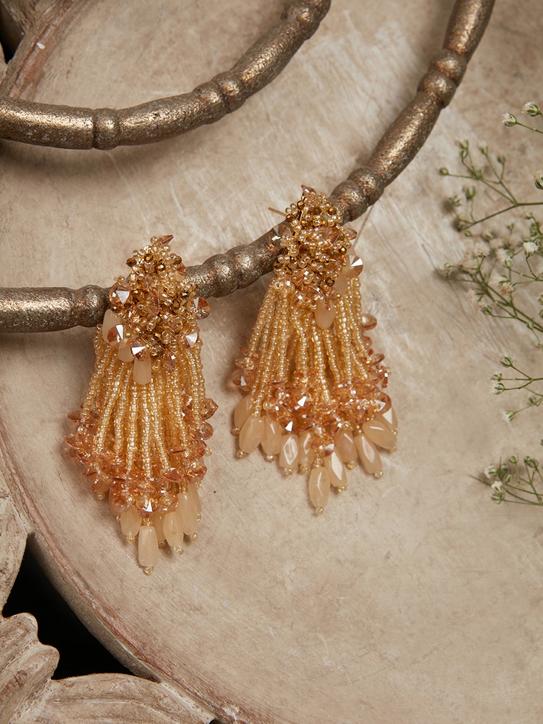 D'oro Contemporary Drop Earrings, Beige