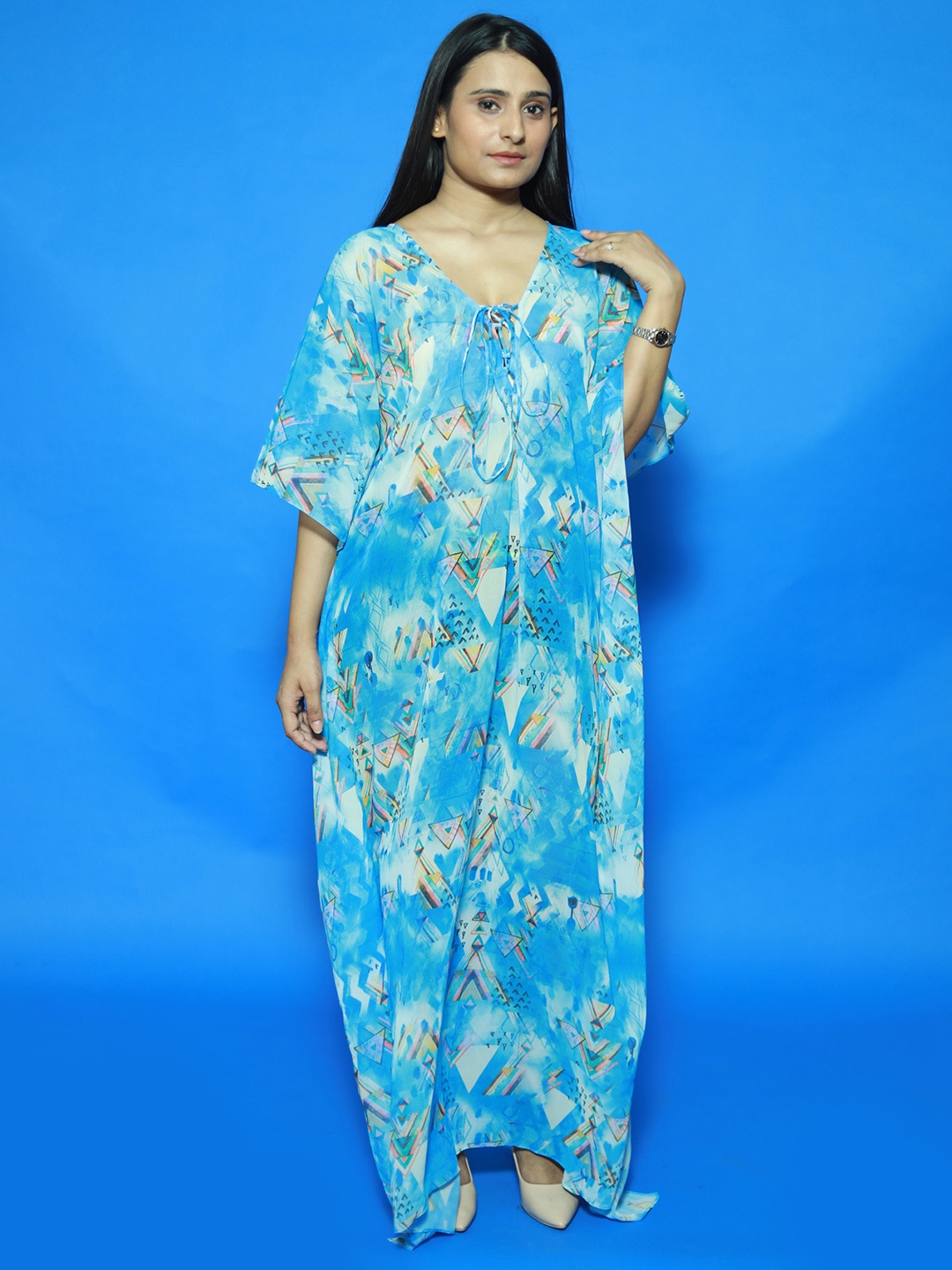 

Rajoria Instyle Multicoloured Floral Georgette Ethnic Maxi Dress, Multi