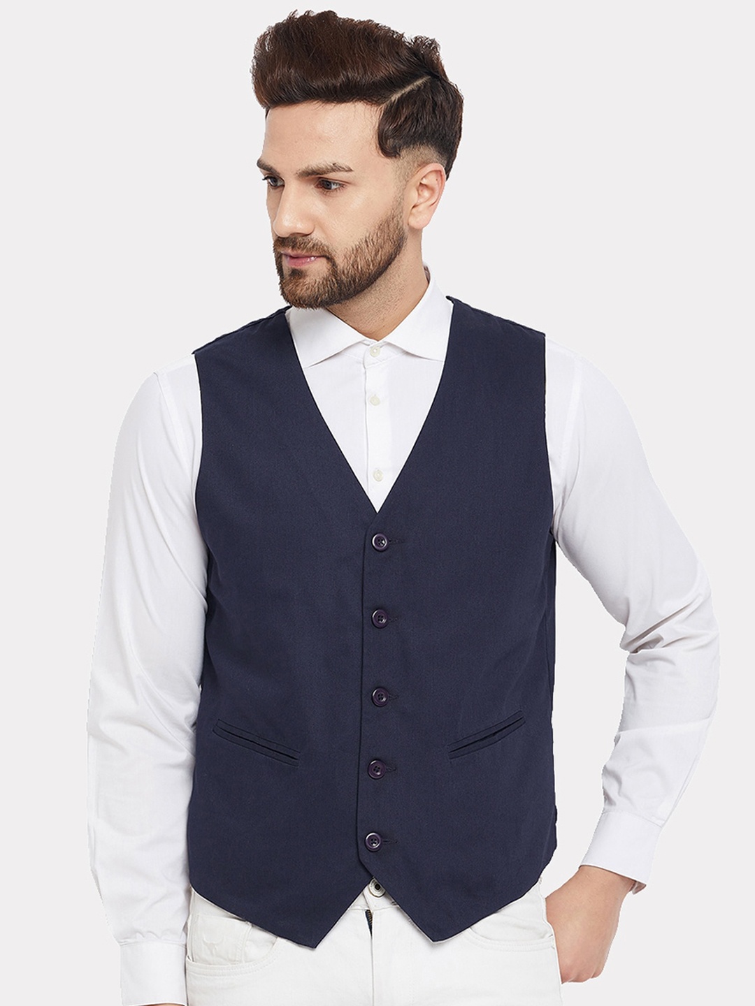 

CHILL WINSTON Men Solid Waistcoat, Navy blue