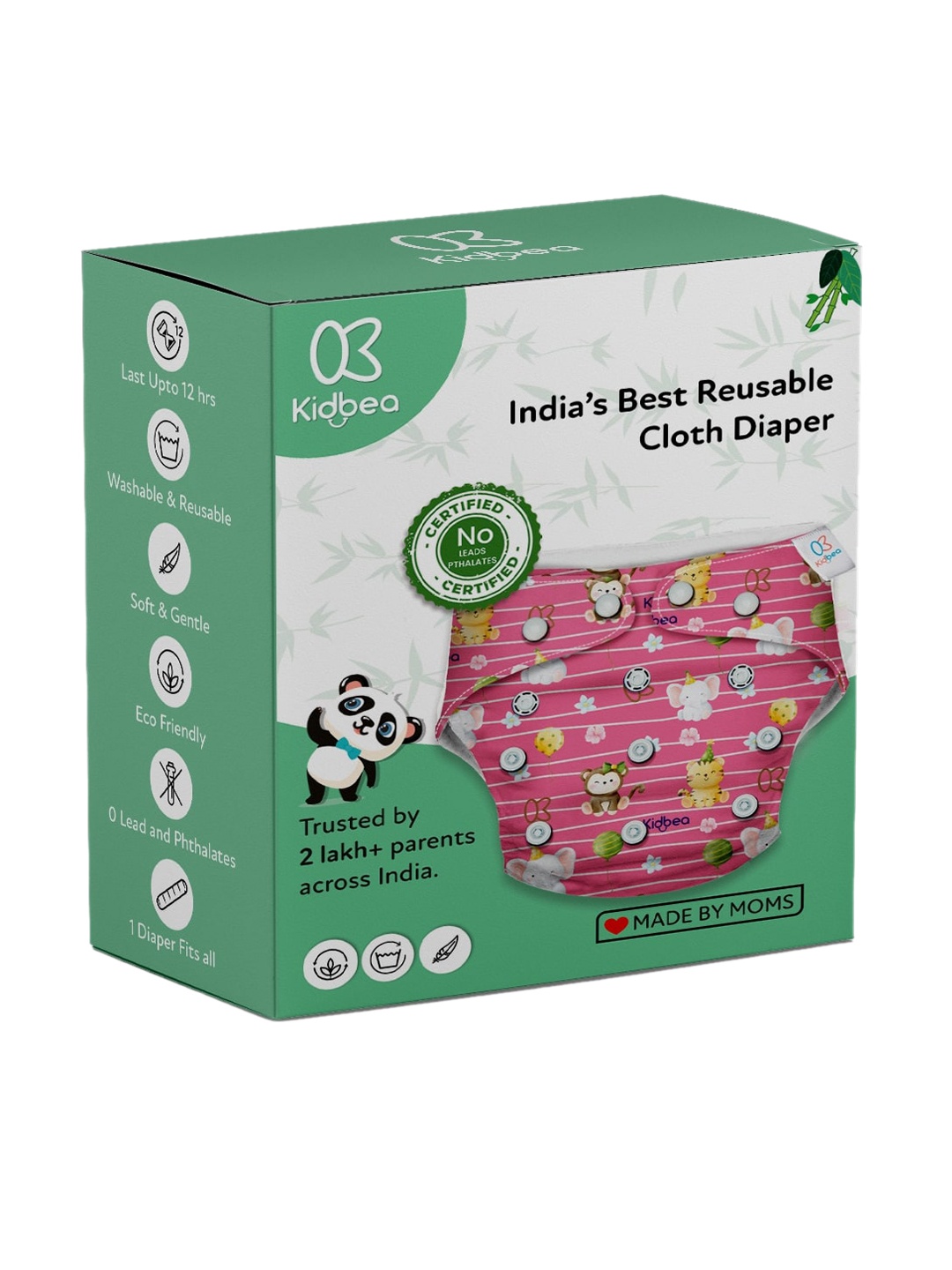 

Kidbea Infants Premium Adjustable Baby Cloth Diaper, Pink