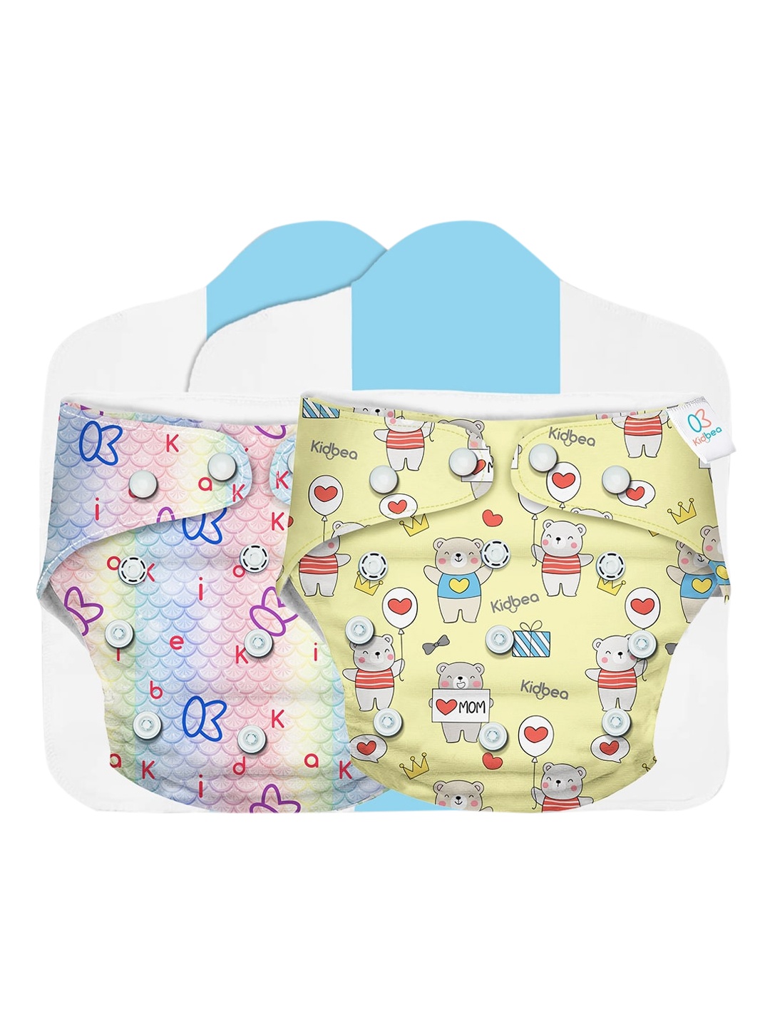 

Kidbea Infants Set Of 2 Premium Adjustable Baby Cloth Diaper for 5kg-17kg, Blue