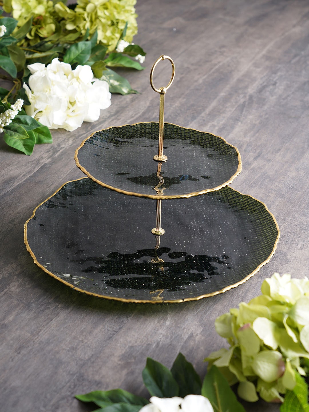 

Pure Home and Living Textured Ceramic 2-Layered Cake Stand, Gold
