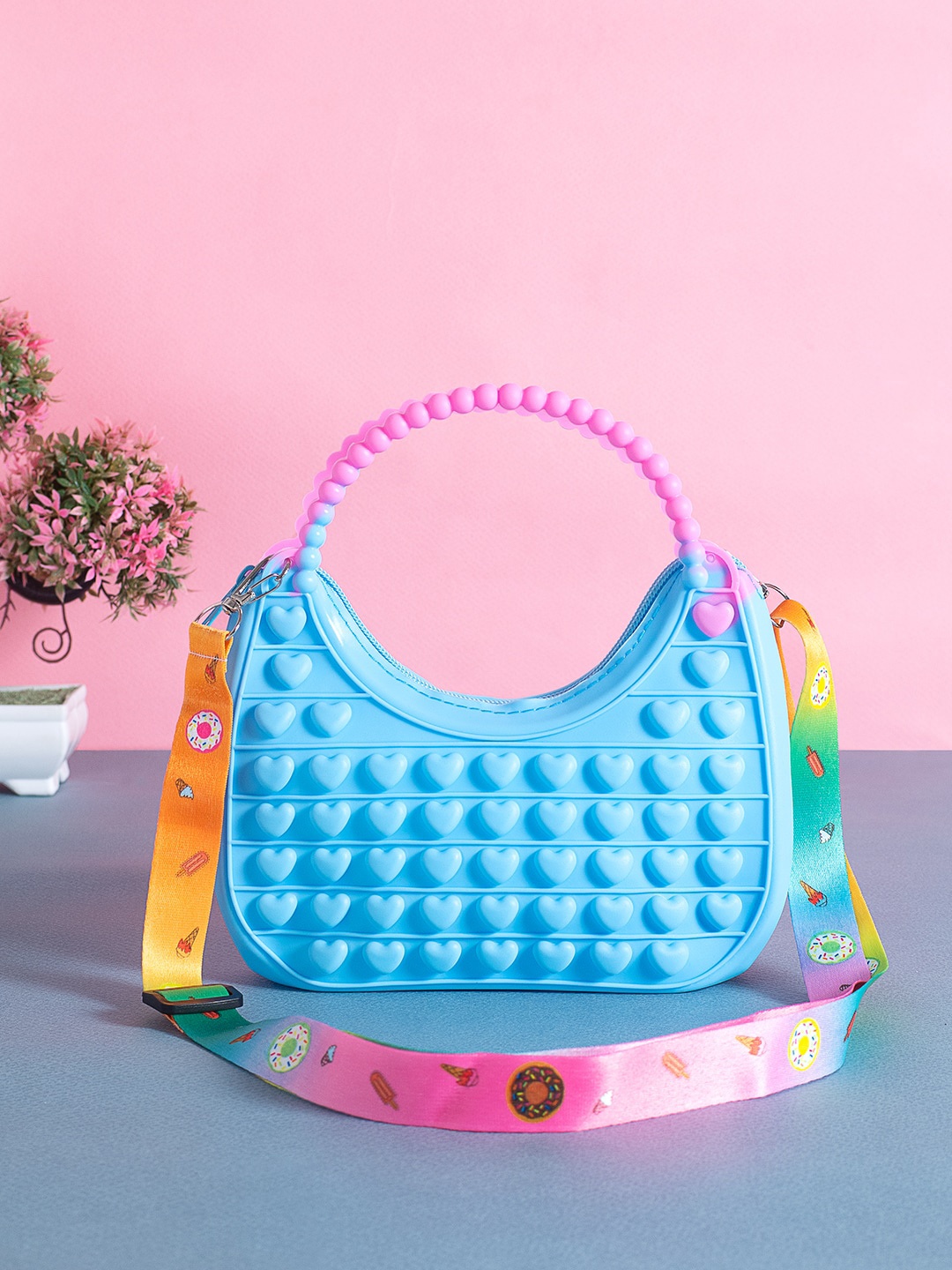 

Golden Peacock Multicoloured Bubble Push Pop It Sling Bag, Blue