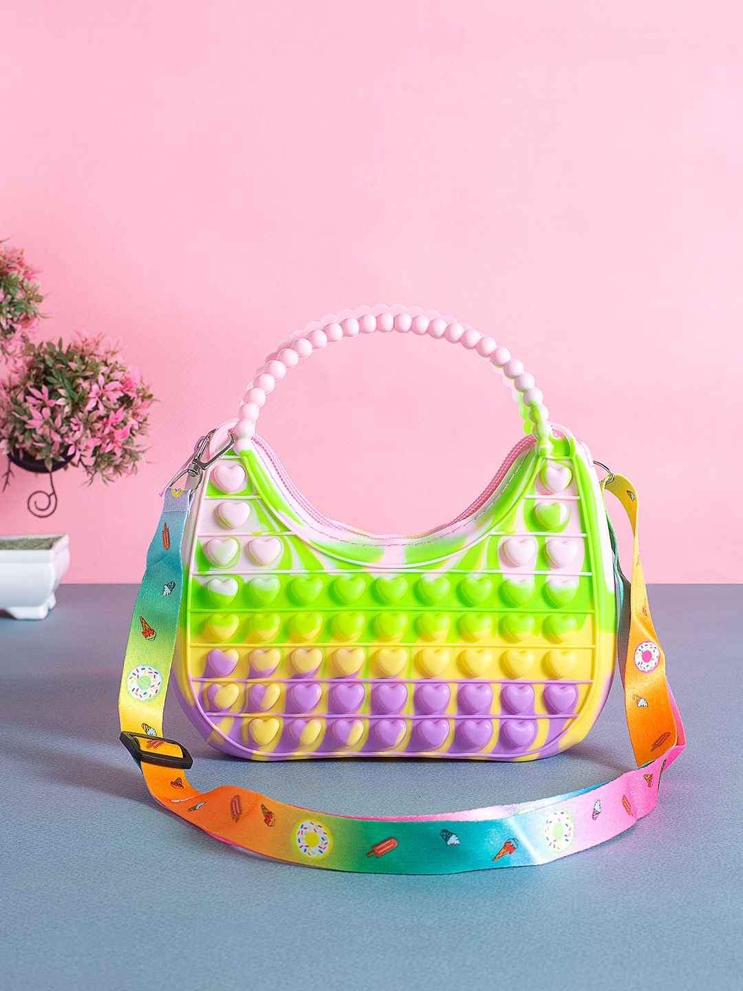 

Golden Peacock Multicoloured Bubble Push Pop It Sling Bag, Green