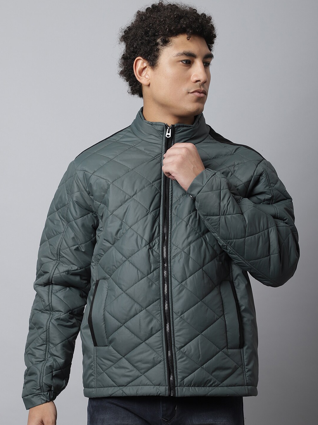 

Rodamo Men Checked Windcheater Quilted Jacket, Green