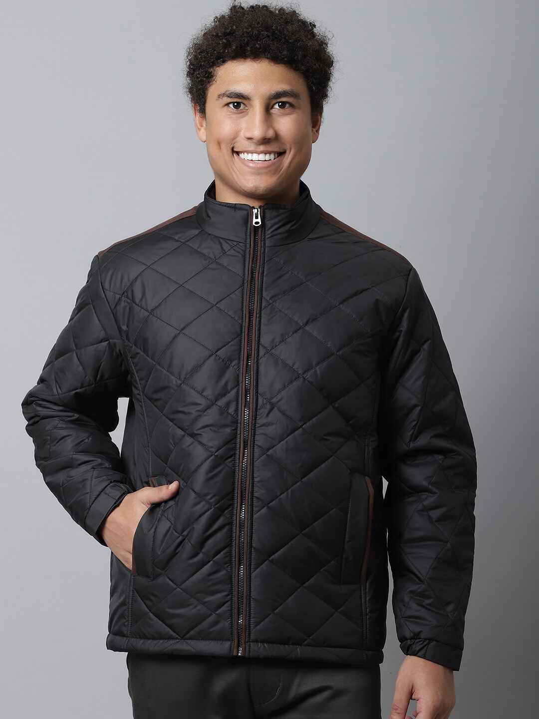 

Rodamo Men Checked Windcheater Quilted Jacket, Black
