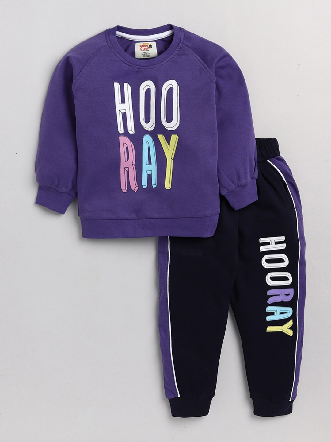 

AMUL Kandyfloss Unisex Kids Violet & Black Printed T-shirt with Jogger