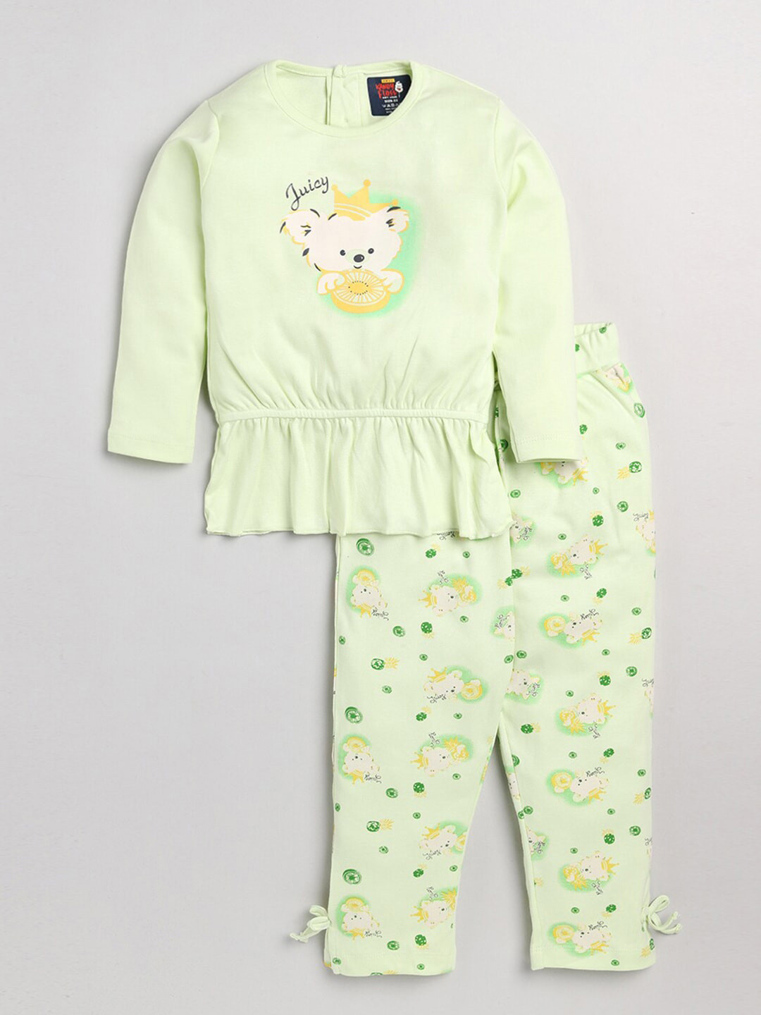 

AMUL Kandyfloss Girls Green & White Printed Top with Pyjamas