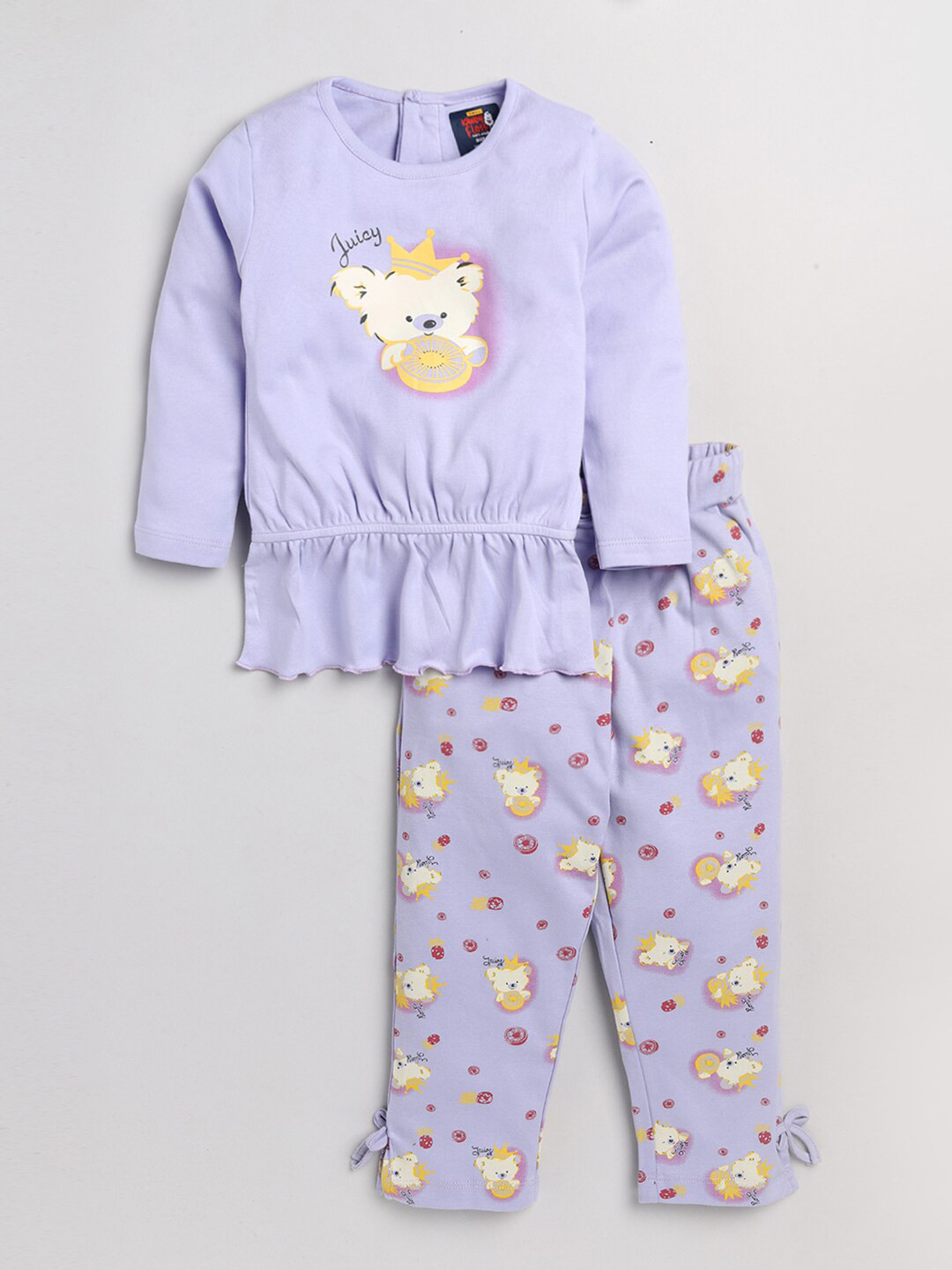 

AMUL Kandyfloss Girls Lavender & Yellow Printed Pure Cotton Top with Pyjamas