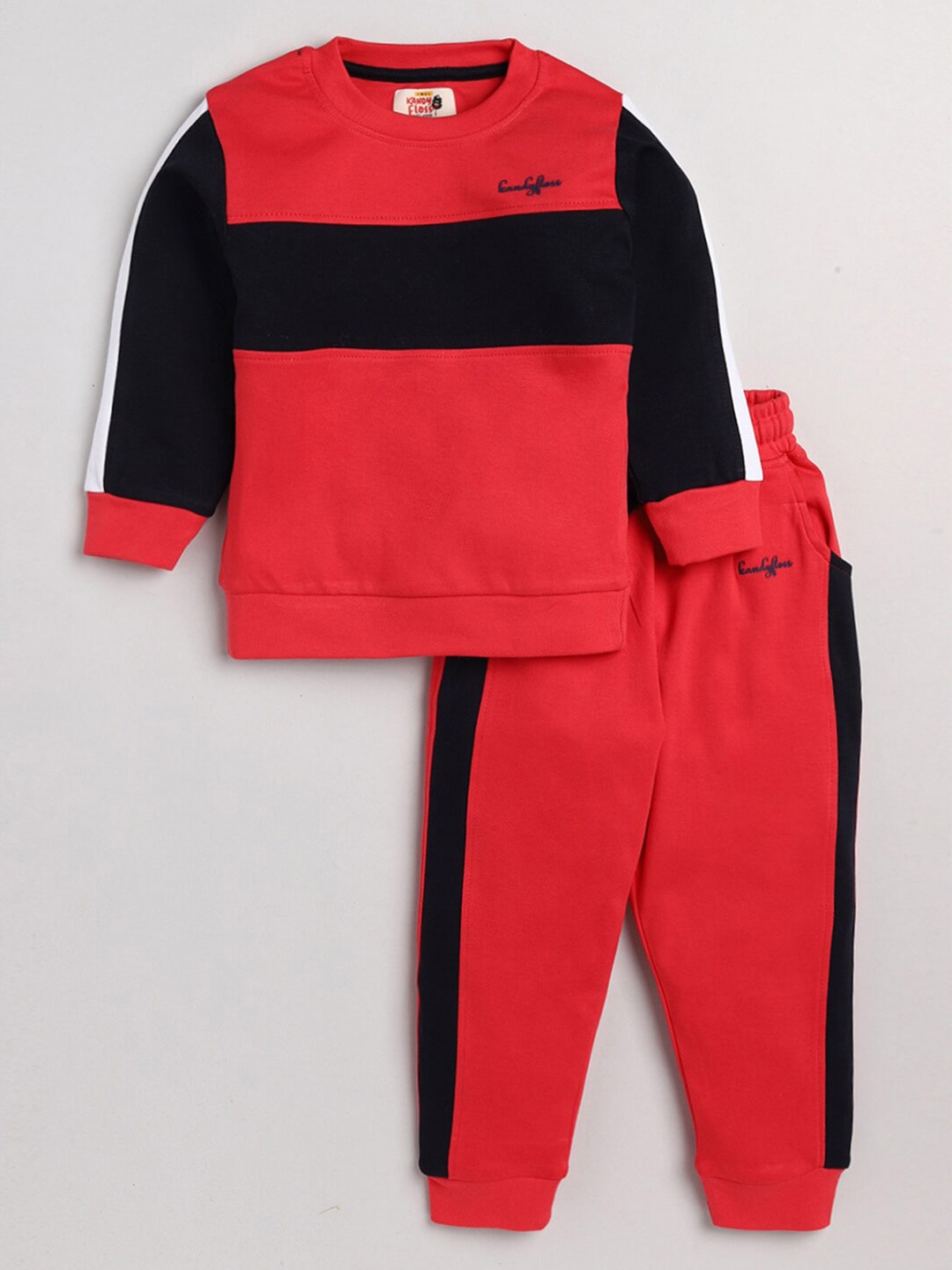 

AMUL Kandyfloss Kids Colourblocked Pure Cotton Top with Pyjama Set, Red