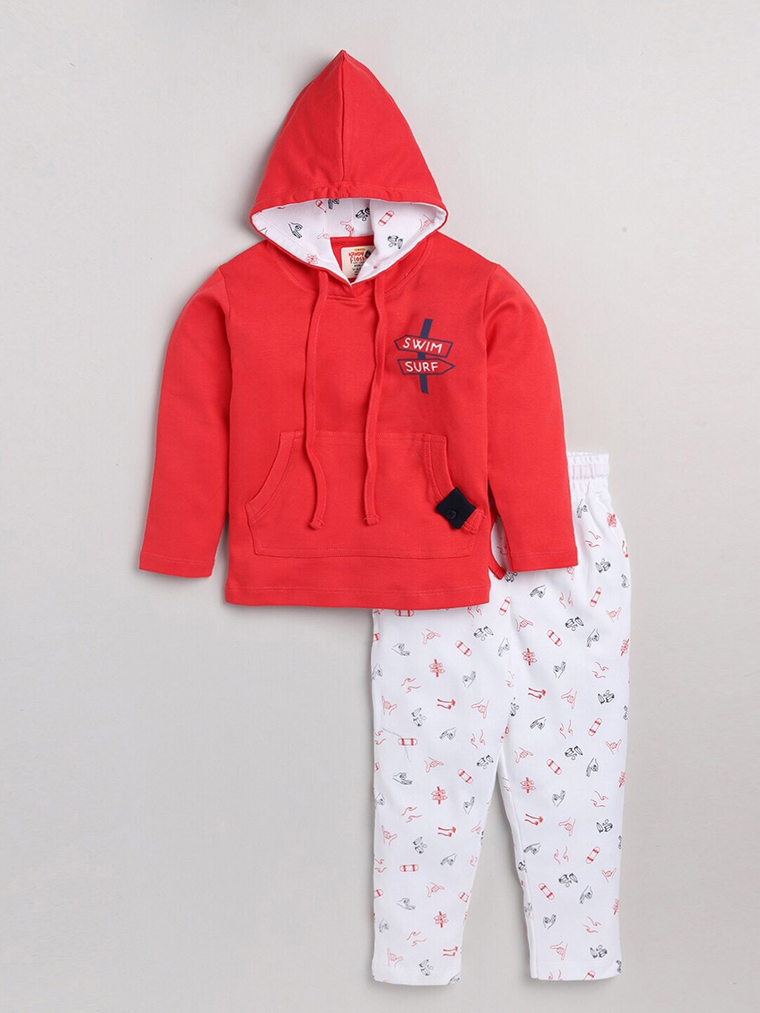 

AMUL Kandyfloss Kids Red & White Printed Pure Cotton T-shirt with Pyjamas