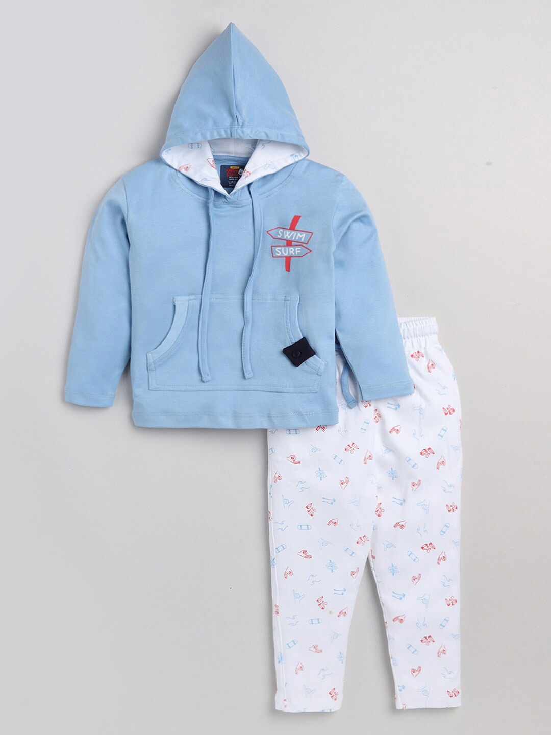 

AMUL Kandyfloss Unisex Kids Blue & White Printed Pure Cotton Top with Pyjamas