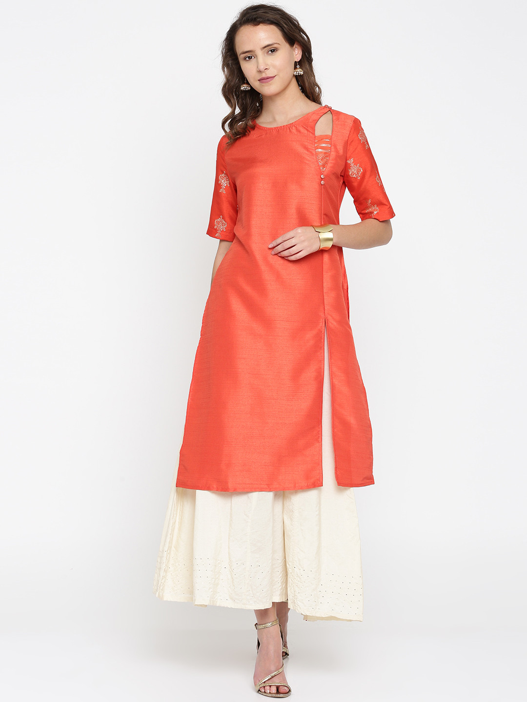 

Anouk Women Orange Solid Straight Kurta