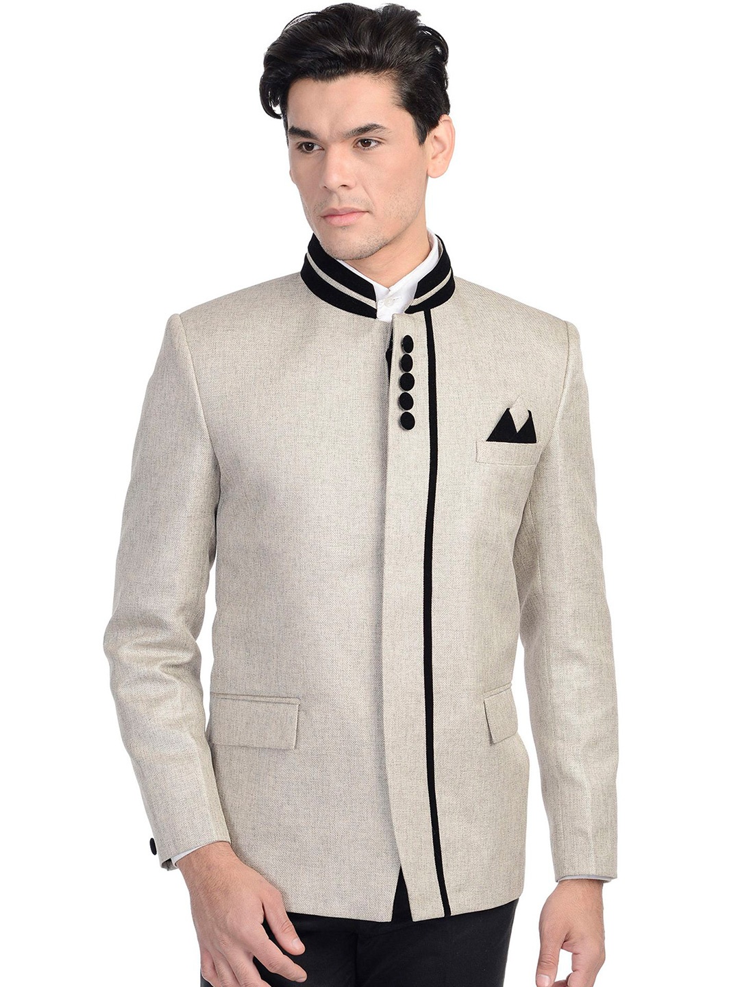

Wintage Men Off-White Single-Breasted Tailored Fit Ethnic Bandhgala Blazer