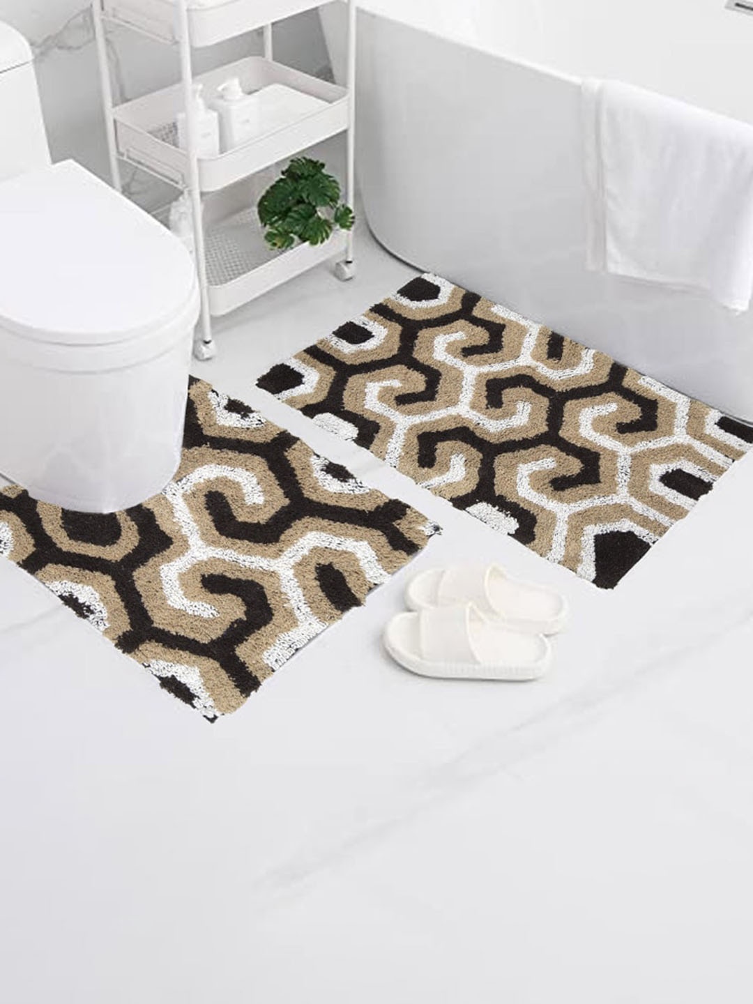 

AAZEEM Set Of 2 Printed Anti-Skid Bath Rugs, Brown