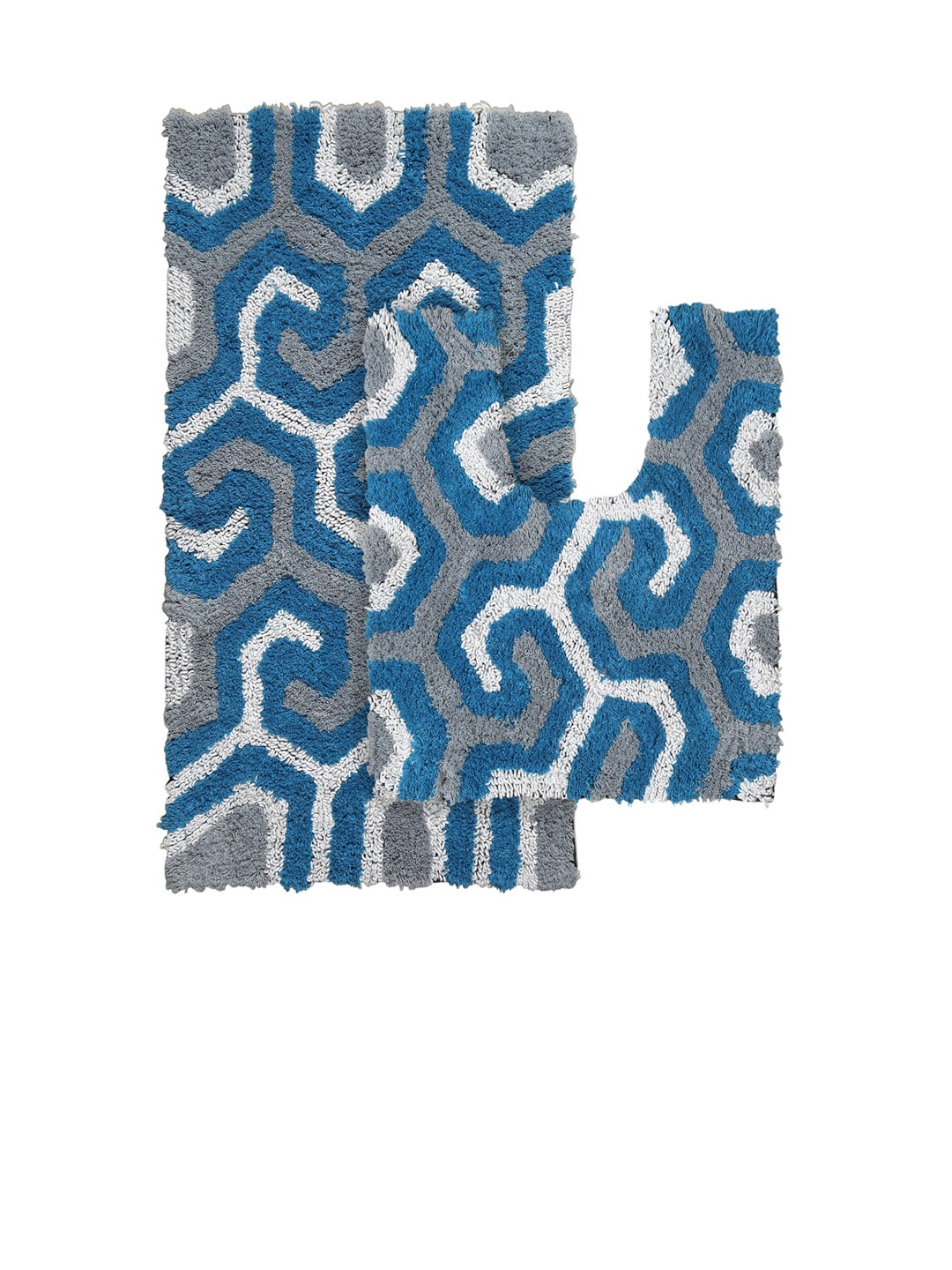

AAZEEM Set Of 2 Printed Anti-Skid Bath Rugs, Navy blue