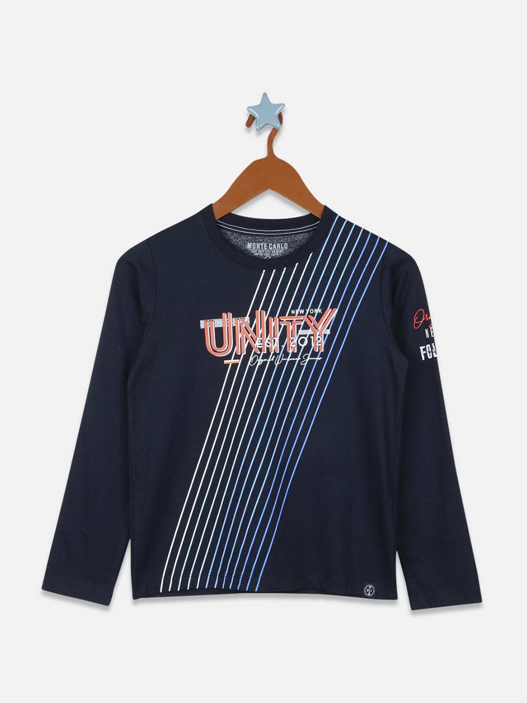 

Monte Carlo Boys Navy Blue Striped Applique Slim Fit T-shirt