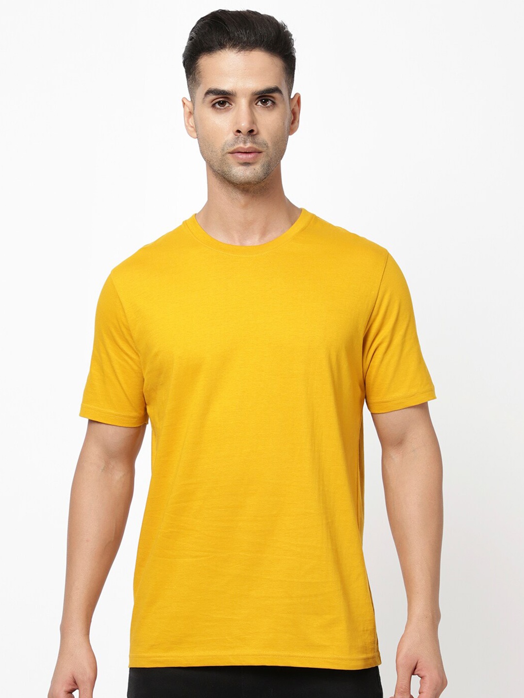 

R&B Men Printed Cotton Short Sleeves T-shirt, Yellow