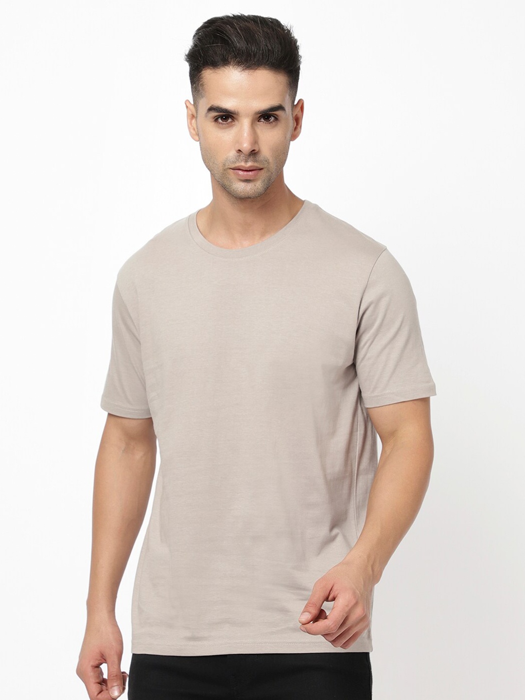 

R&B Men Printed Cotton Short Sleeves T-shirt, Beige