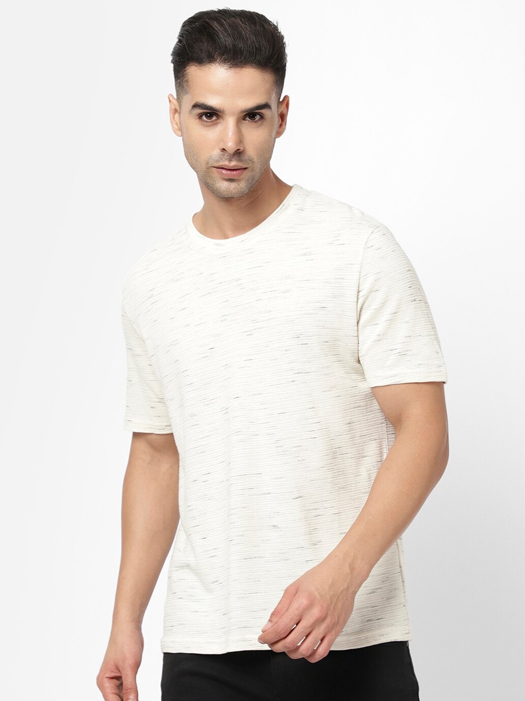 

R&B Men Printed Cotton Short Sleeves T-shirt, Off white