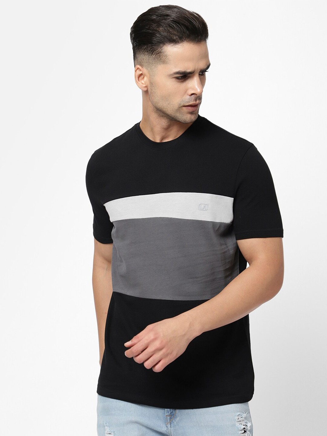

R&B Men Printed Cotton Short Sleeves T-shirt, Black