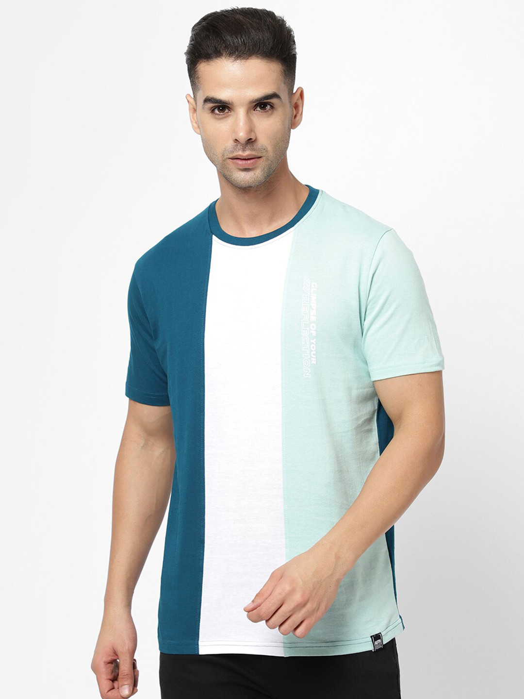 

R&B Men Colourblocked Cotton Short Sleeves T-shirt, Blue