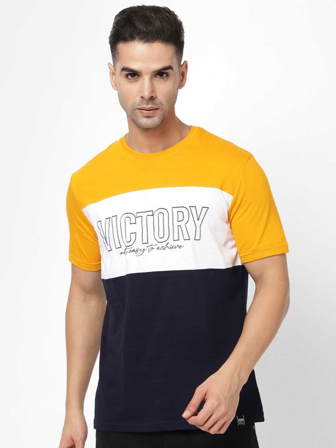 

R&B Men Yellow Colourblocked Cotton T-shirt