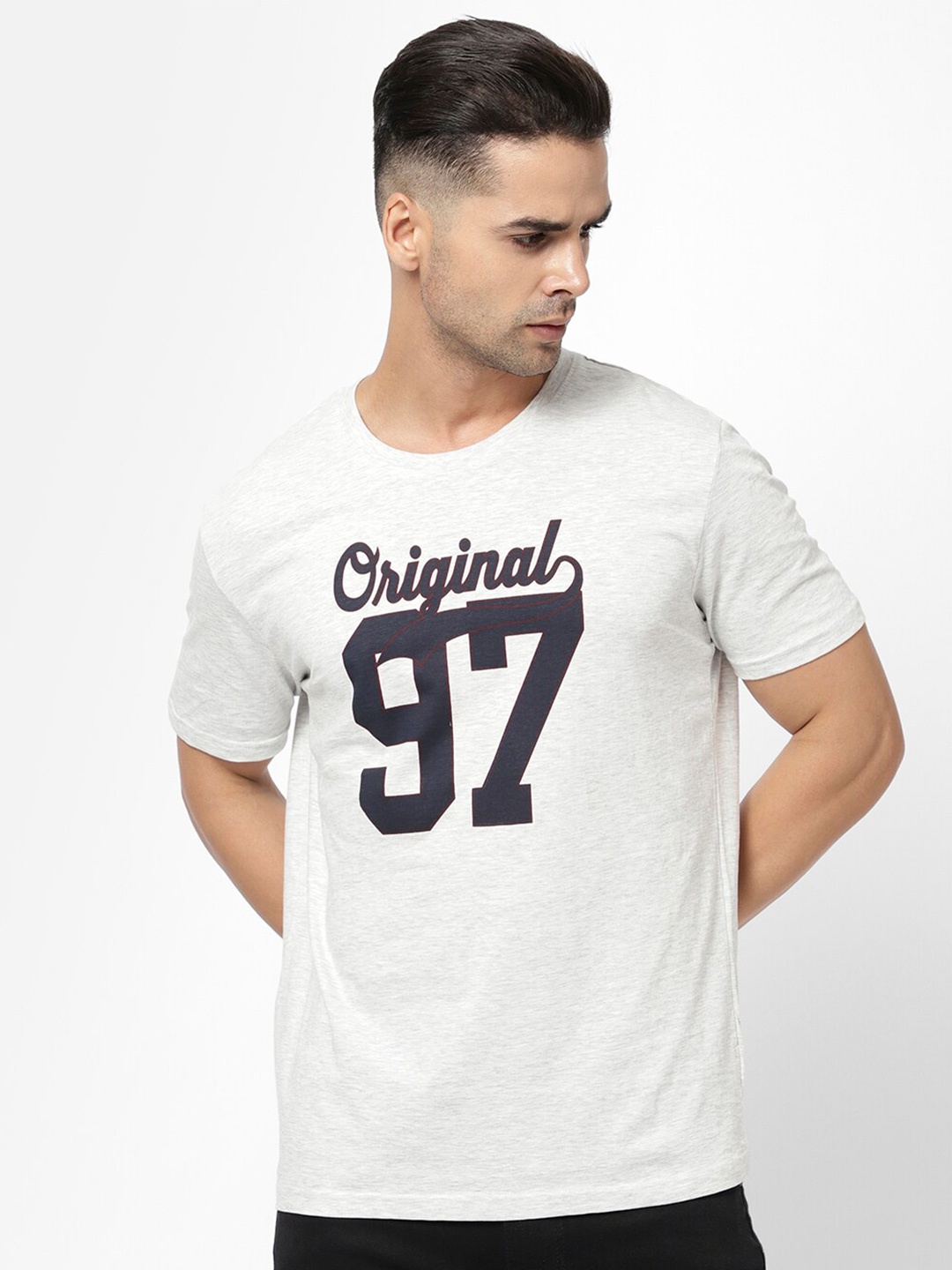 

R&B Men Typography Printed Cotton T-shirt, White