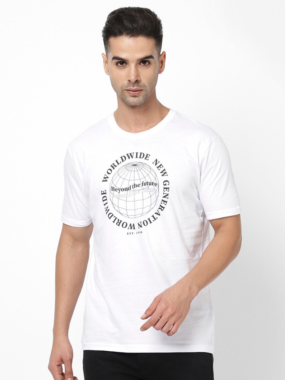 

R&B Men Typography Printed Cotton T-shirt, White