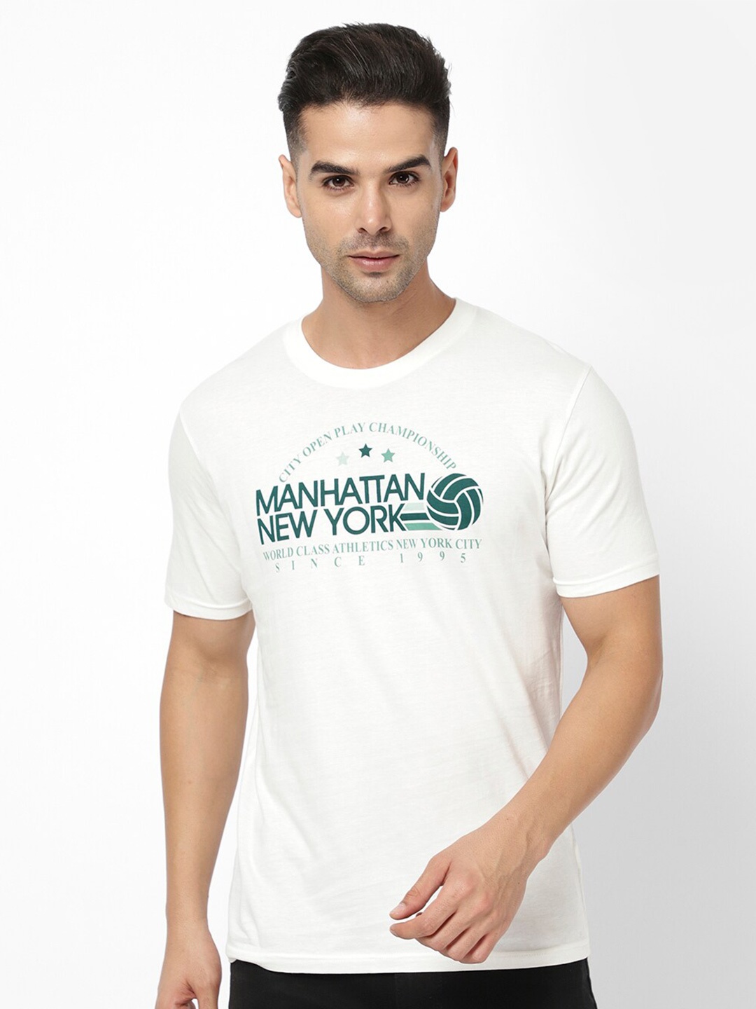 

R&B Men Typography Printed Cotton T-shirt, White