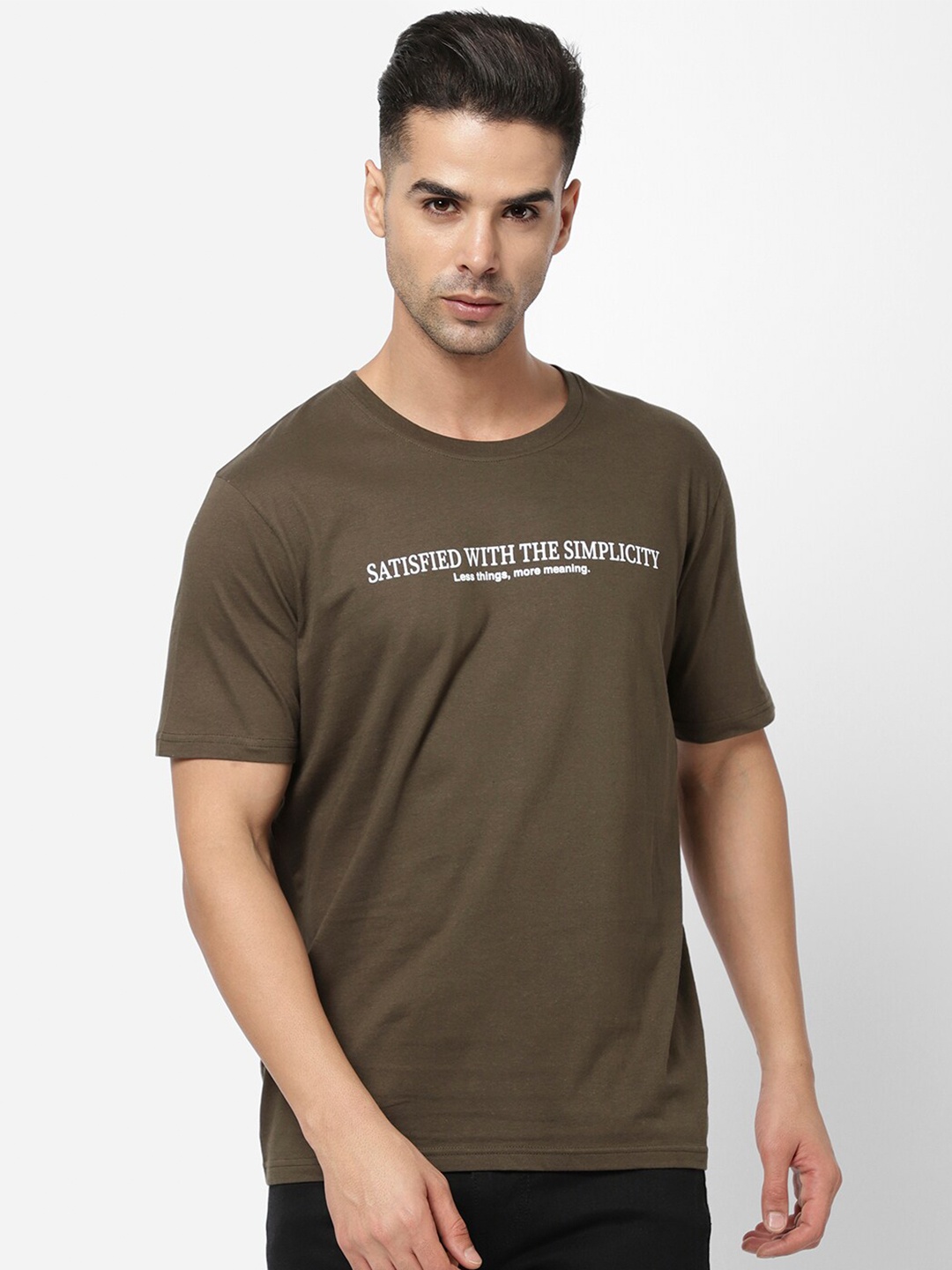 

R&B Men Typography Printed Cotton T-shirt, Olive