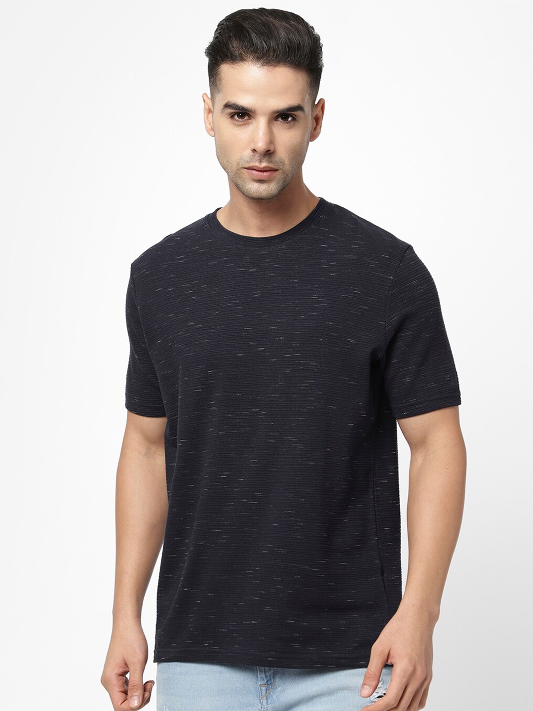 

R&B Men Solid Cotton Short Sleeves T-shirt, Blue