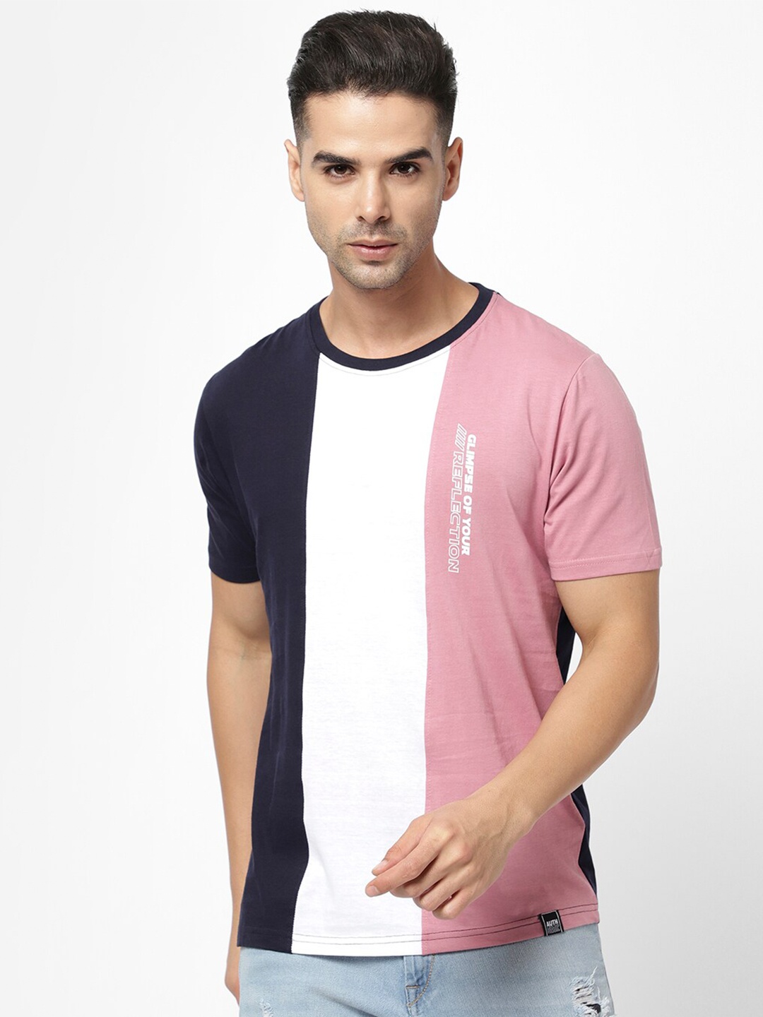 

R&B Men Colourblocked Cotton T-shirt, Blue