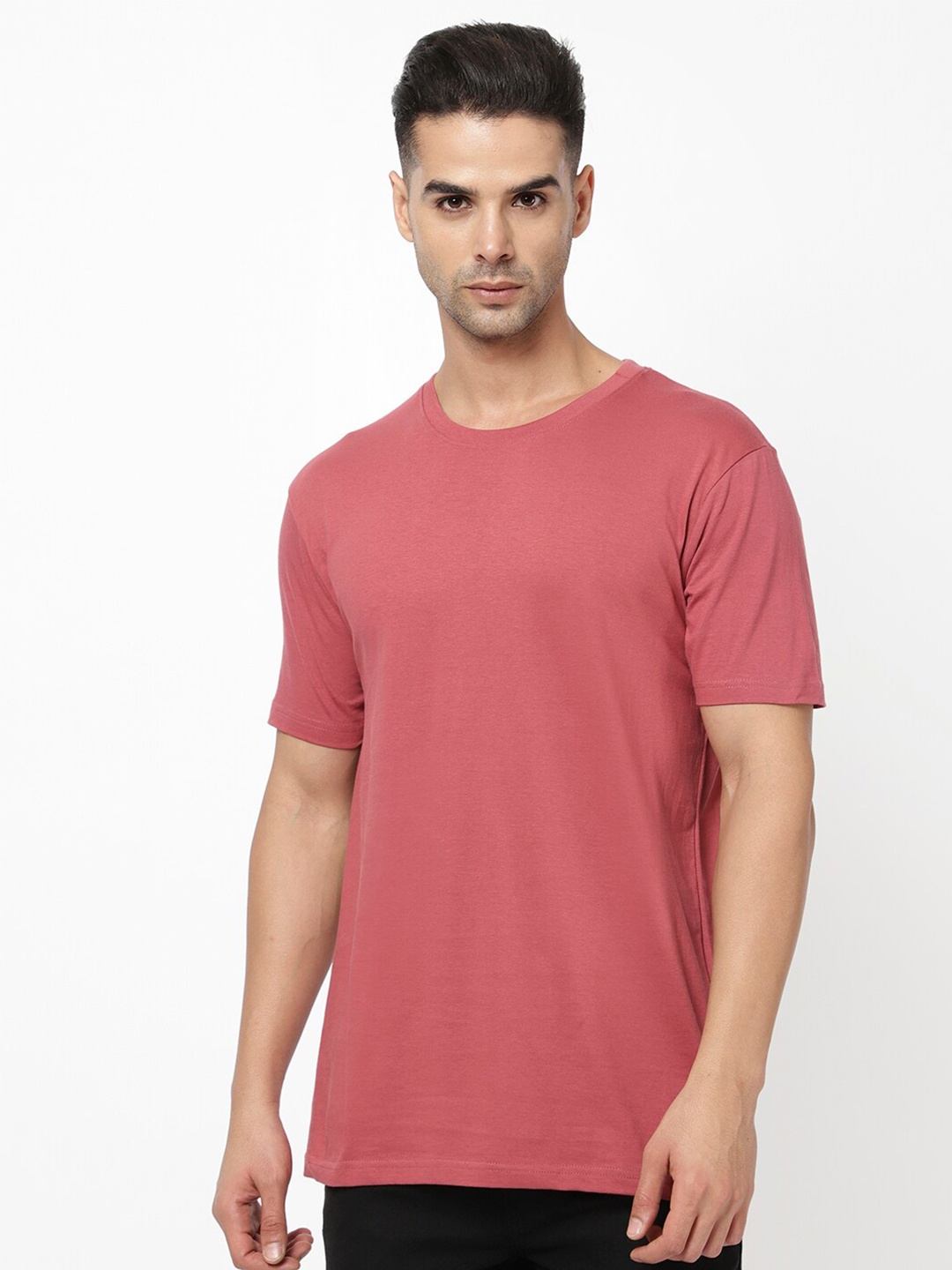 

R&B Men Solid Cotton Short Sleeves T-shirt, Pink