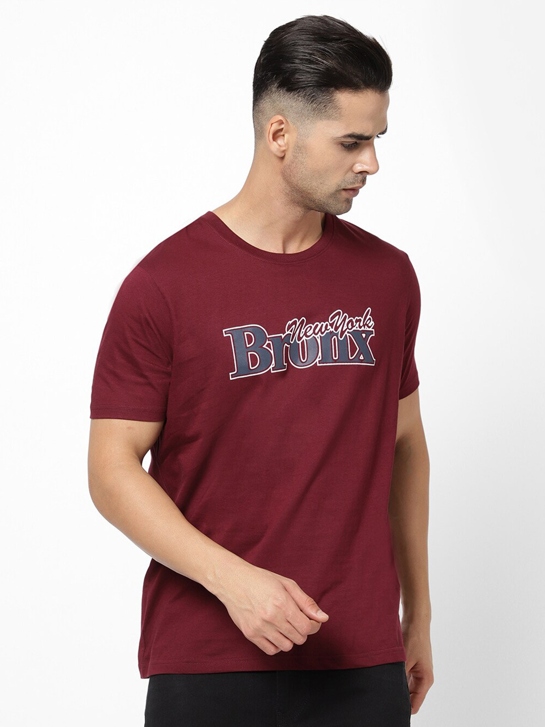 

R&B Men Typography Printed Cotton T-shirt, Maroon