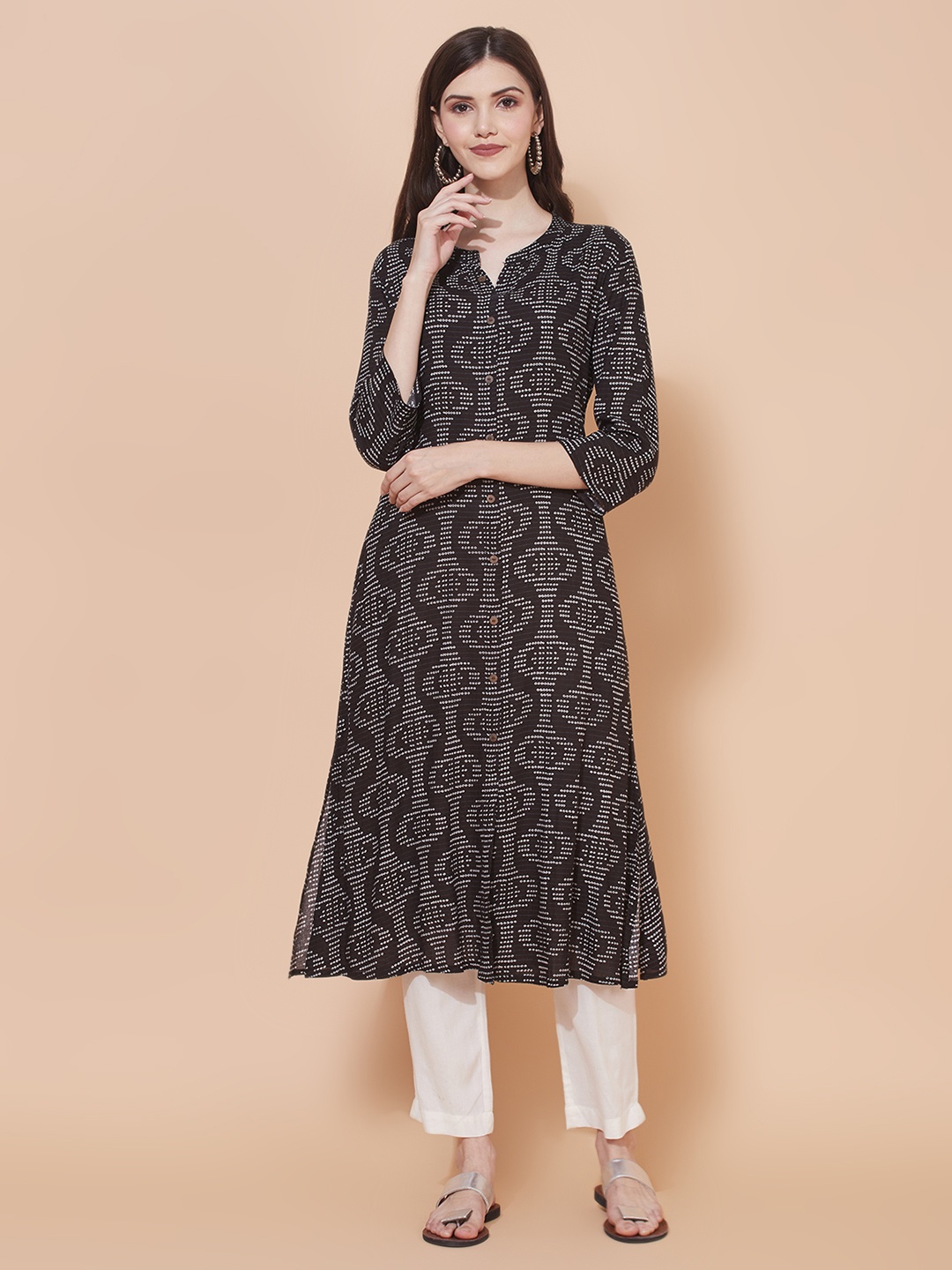

FASHOR Women Black Ethnic Motifs Printed Thread Work Kurta