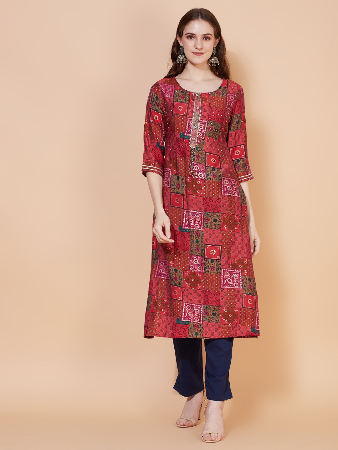 

FASHOR Women Multicoloured Ethnic Motifs Printed Flared Sleeves Kurta, Multi