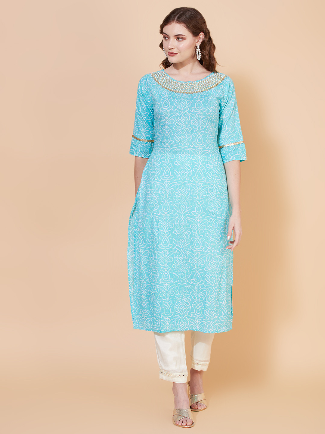 

FASHOR Women Blue Ethnic Motifs Thread Work Kurta