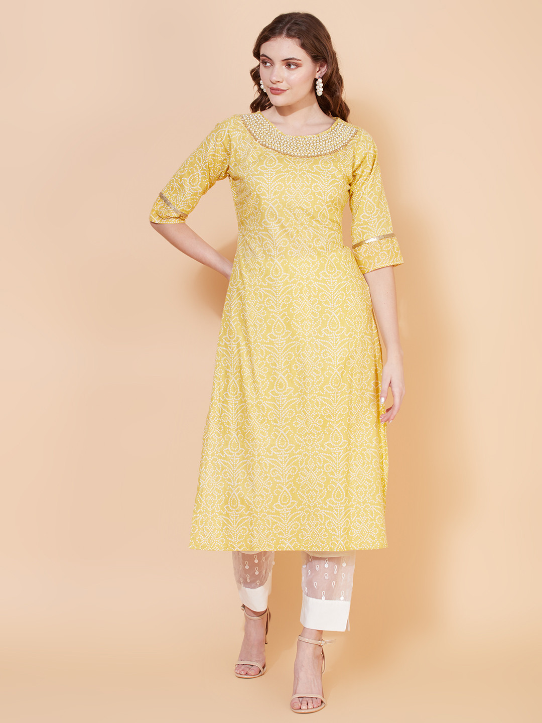 

FASHOR Women Yellow Paisley Thread Work Kurta
