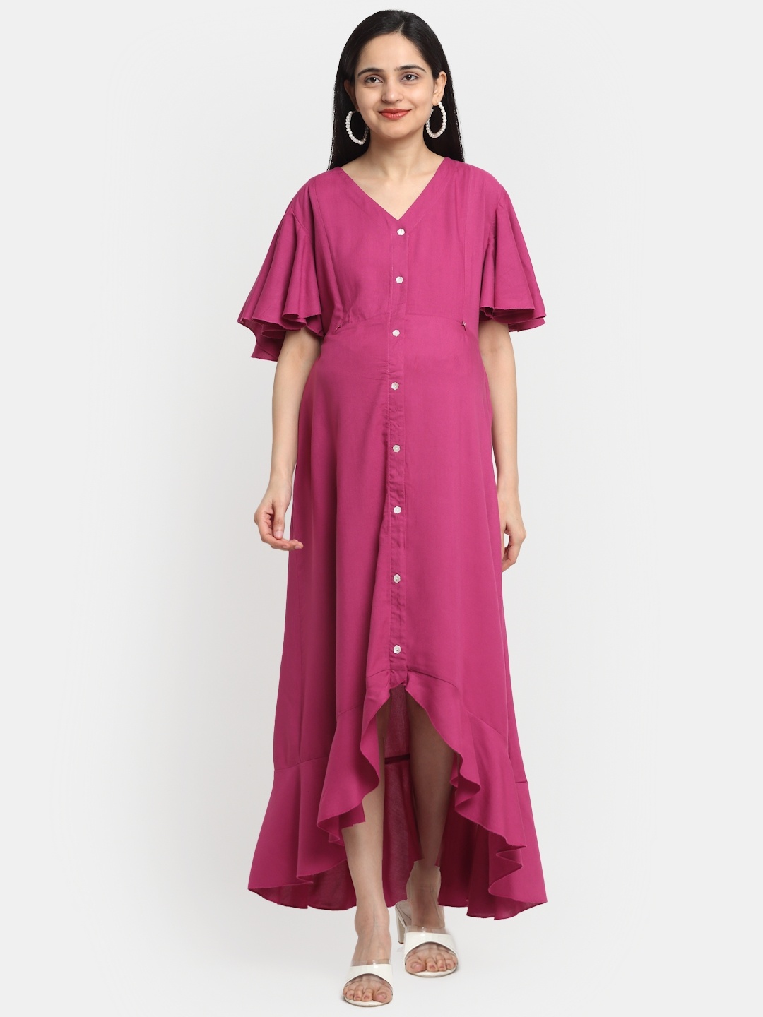 

Mylo Maternity Asymmetrical A-Line Dress with Zipper, Pink